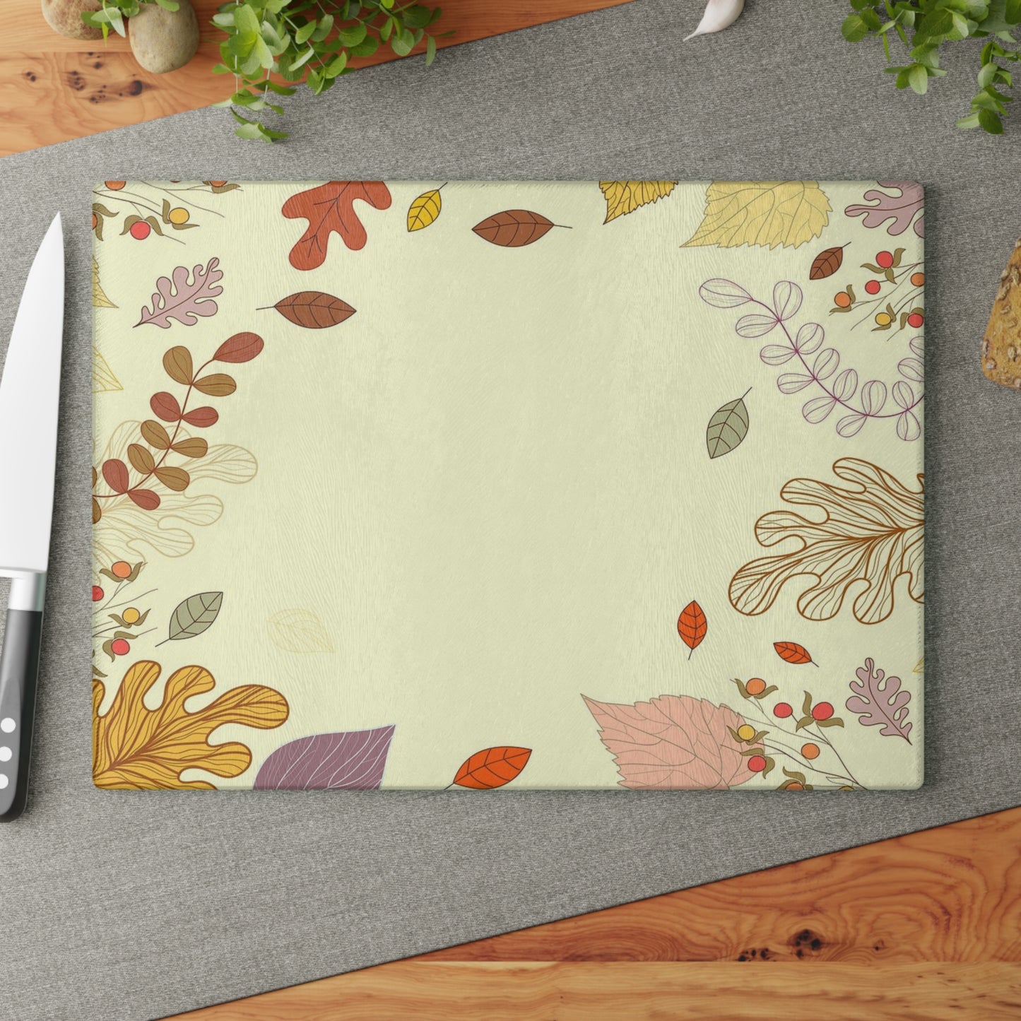 Autumn Leaves Glass Cutting Board – Fall Foliage Decorative Kitchen Board