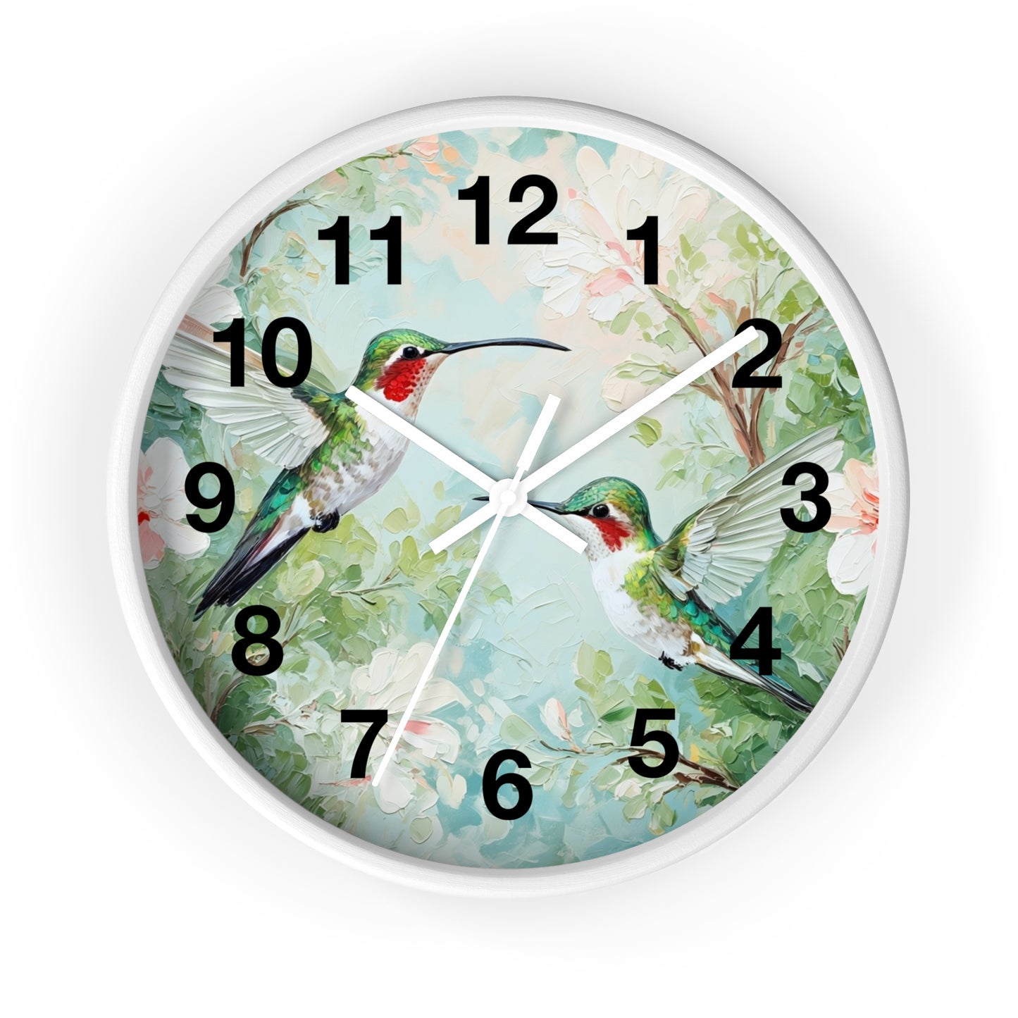 Ruby-throated Hummingbirds Wall Clock | Floral Nature Decor