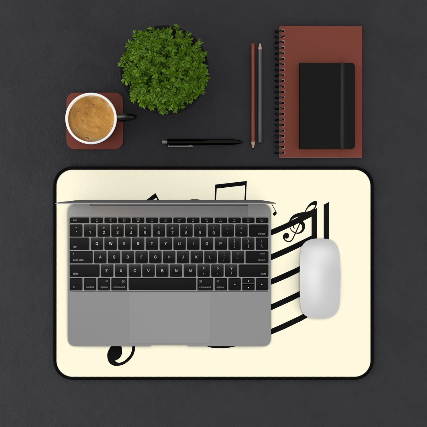 Music Notes Desk Mat – Musical Staff & Treble Clef Mouse Pad