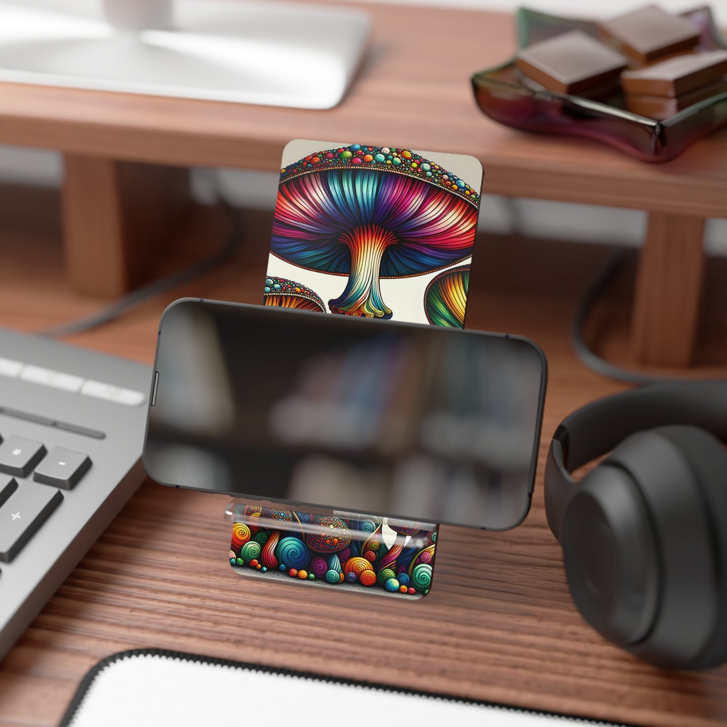 Phone Stand — Colorful Psychedelic Mushroom Mobile Display