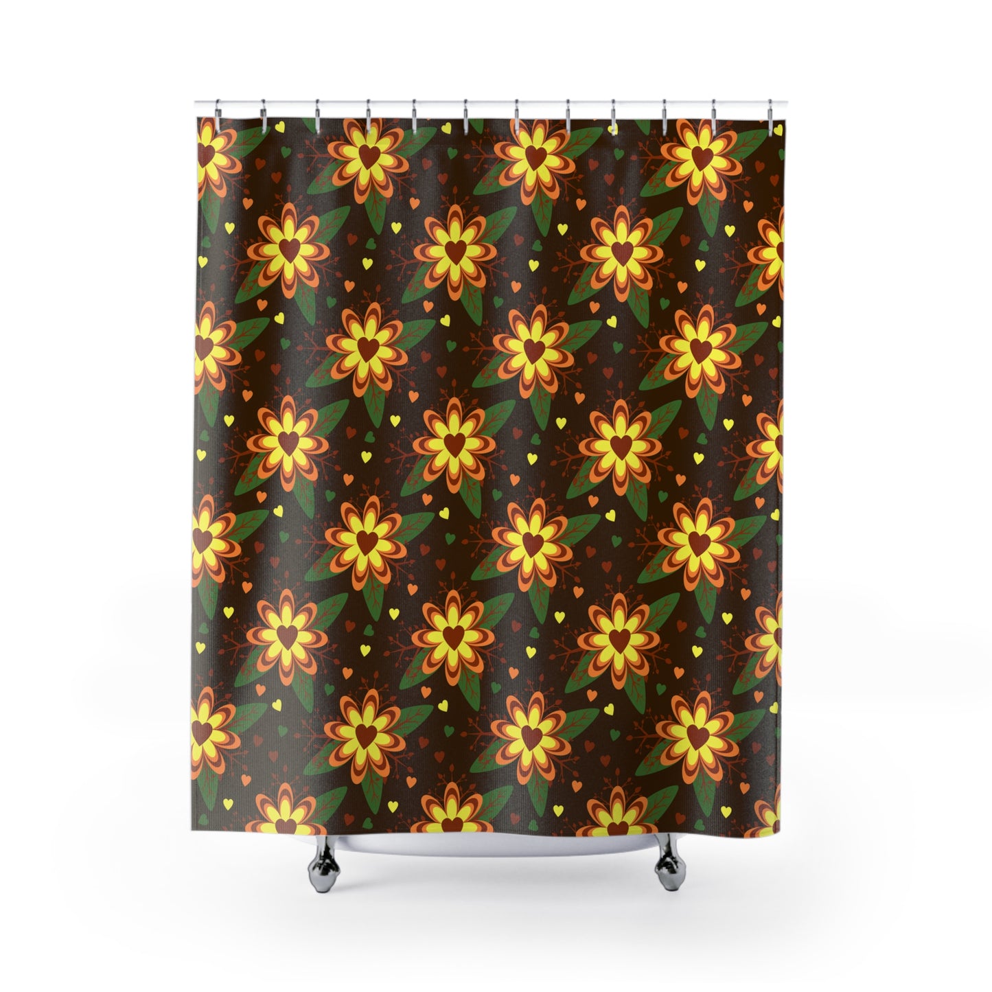 Floral Shower Curtain, Cozy Bath Decor, Spring Vibe, Heart Flower Design, Bathroom Accessory, Home Decor, Gift for Her