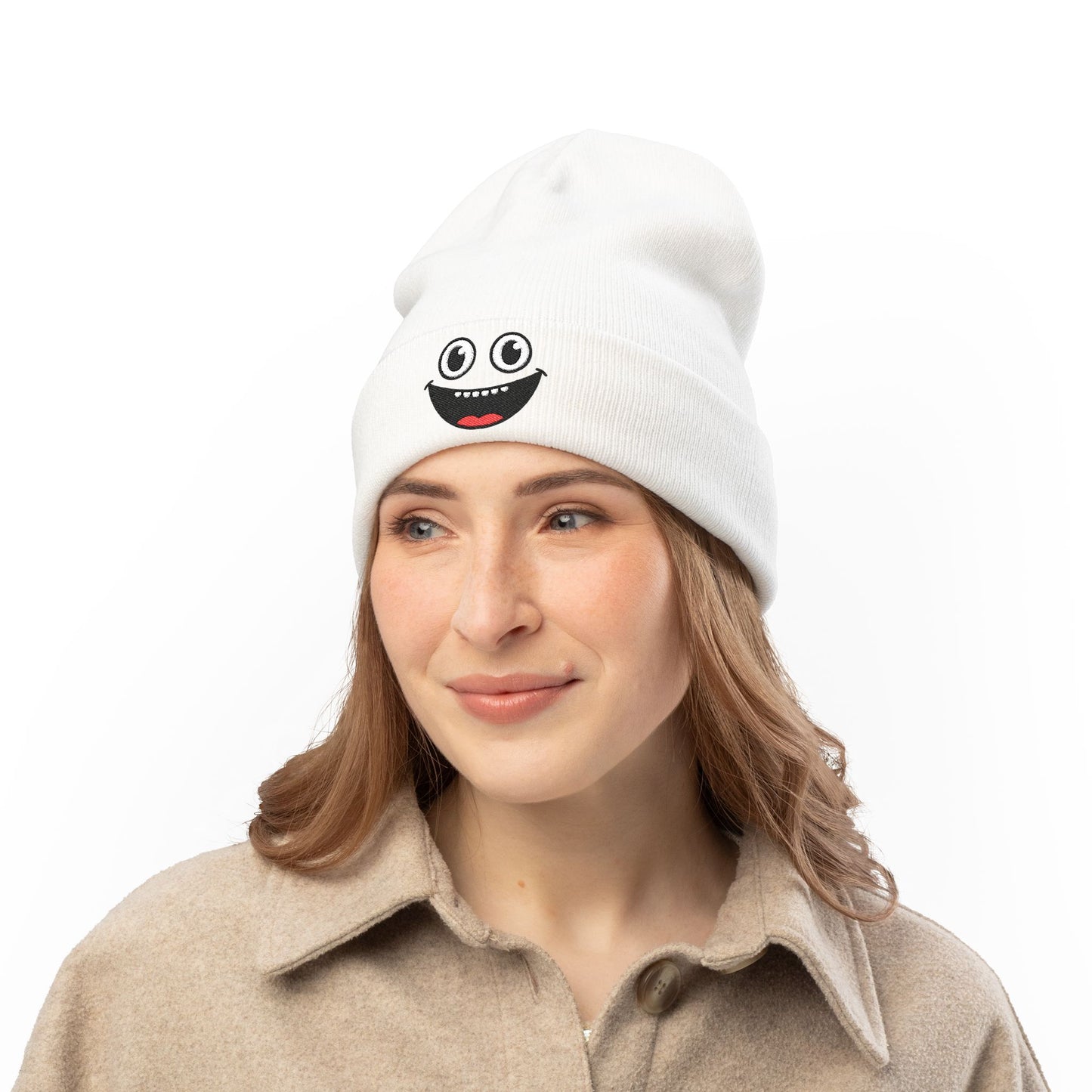 Smiley Face Knit Beanie - Cozy Winter Hat for Kids & Adults, Cute Gift for Birthdays, Holidays, Winter Fun