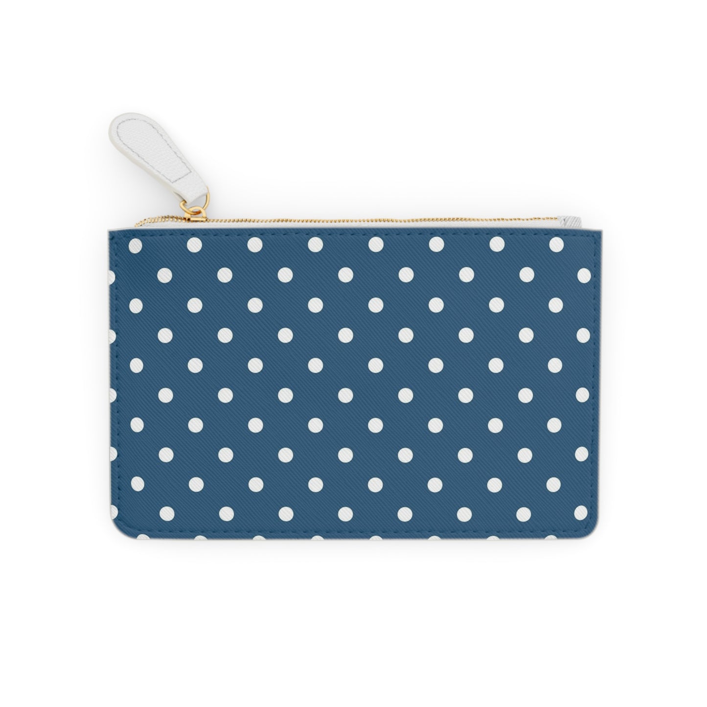 Polka Dot Mini Clutch Bag — Navy Blue White Dot Zip Pouch