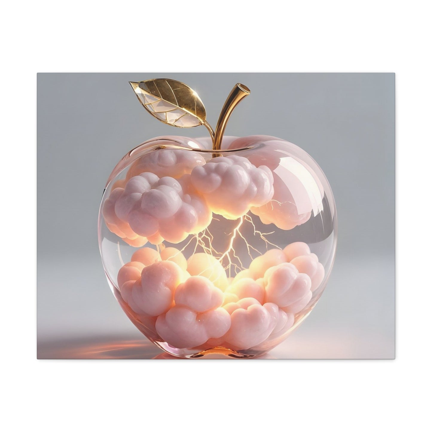 Surreal Glass Apple Canvas – Lightning & Pink Clouds Wall Art