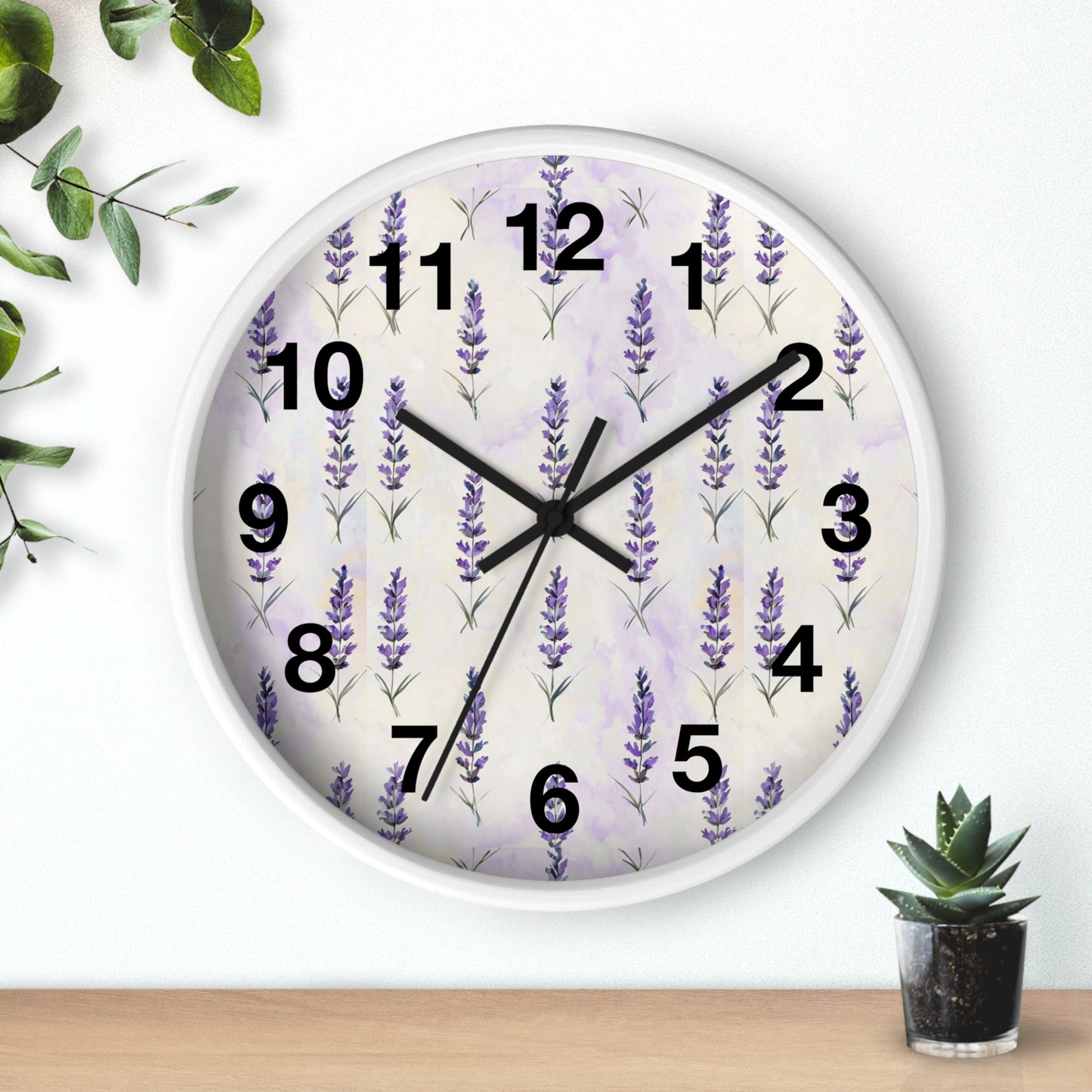Lavender Sprig Wall Clock — Botanical Floral Clock for Kitchen, Bedroom & Living Room