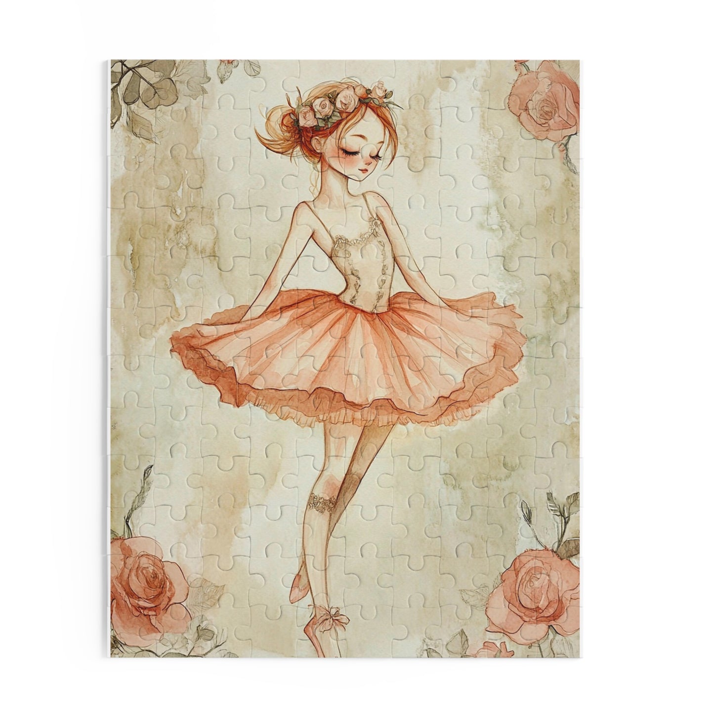 Ballerina Floral Jigsaw Puzzle — Vintage Rose Dance (120/252/500pc)
