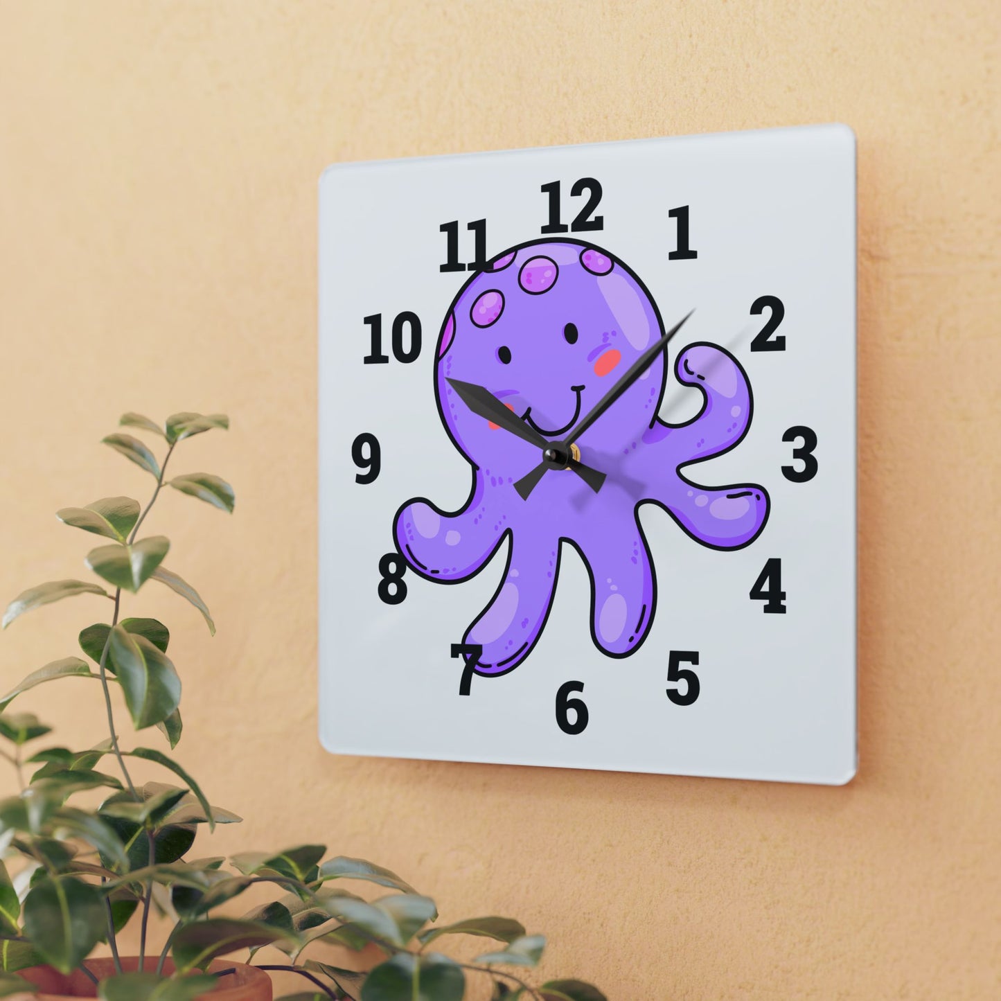 Cute Octopus Acrylic Wall Clock - Fun Kids Room Decor