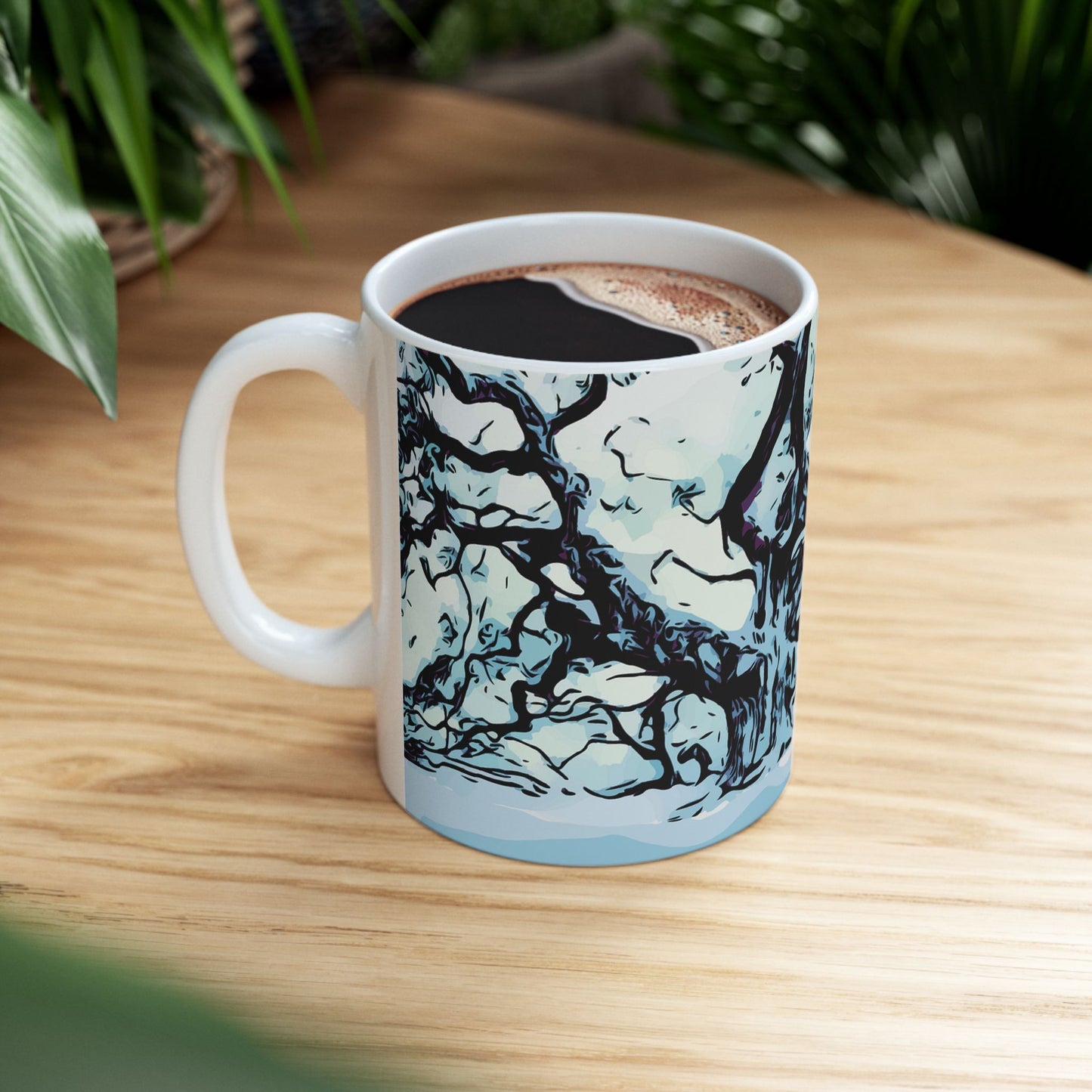 Winter Oak Tree Ceramic Mug — Scenic Snowy Tree Coffee Cup (11oz, 15oz)