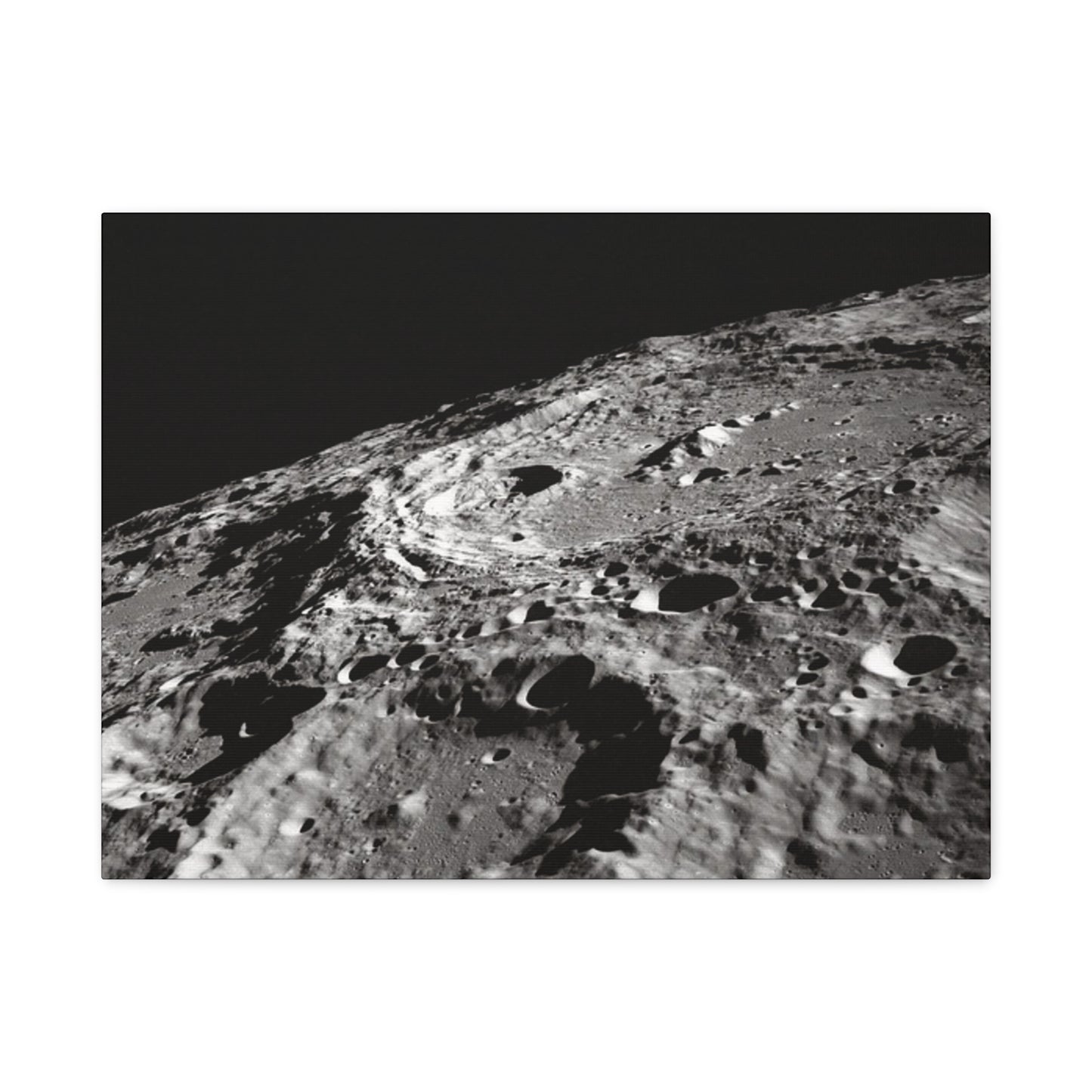 Lunar Surface Matte Canvas Print — Black & White Moon Crater Wall Art