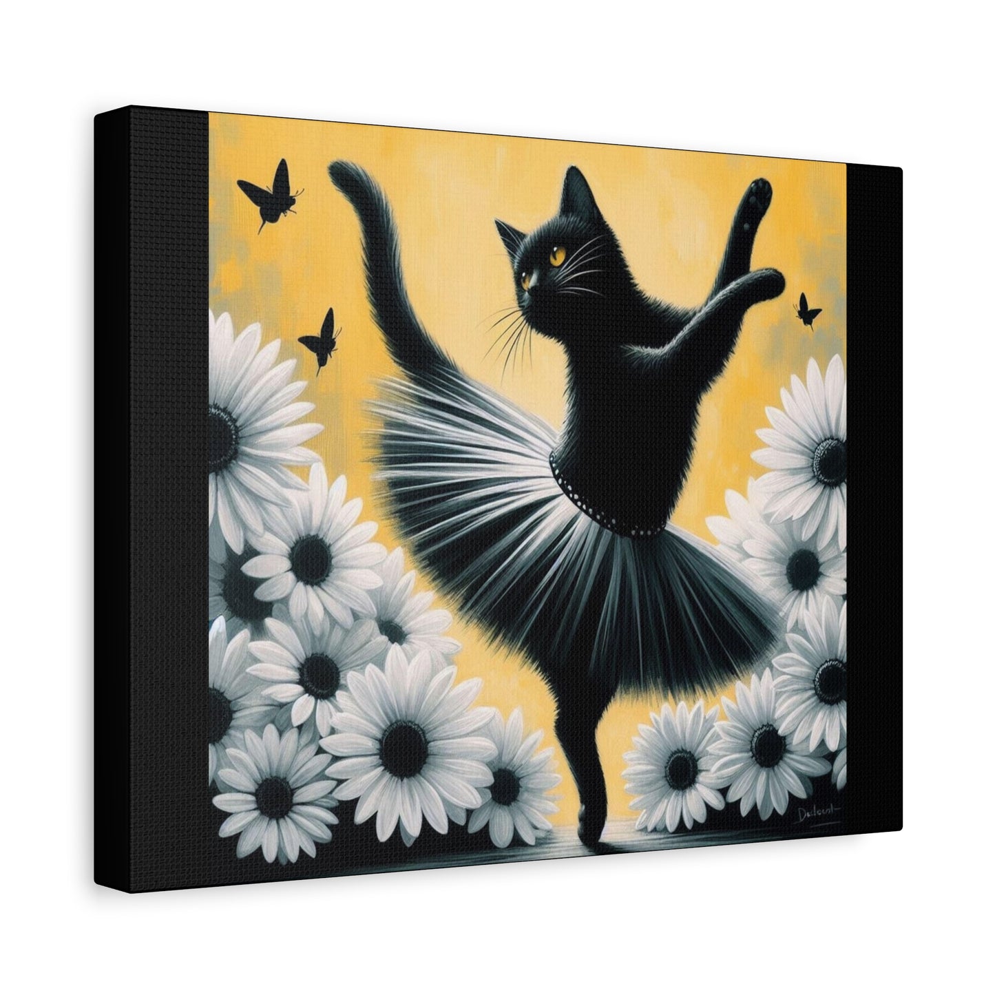 Ballet Black Cat Canvas Print — Whimsical Cat Ballerina Wall Art