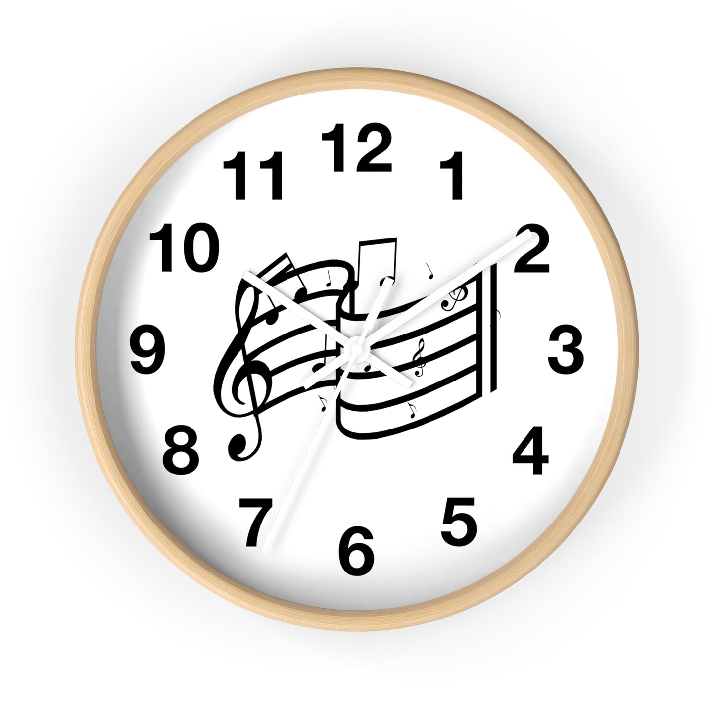 Music Notes Wall Clock — Black & White Treble Clef Timepiece for Music Lovers