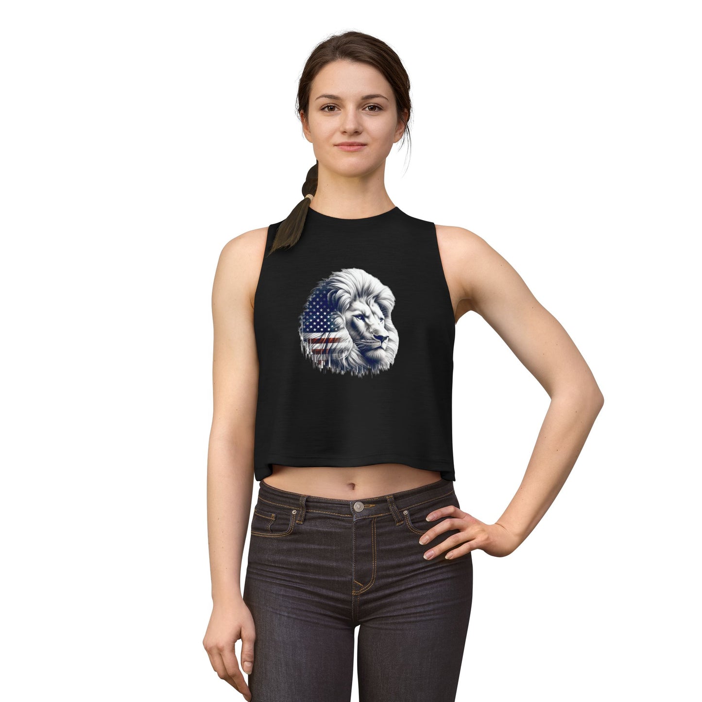 American Flag Lion Women's Crop Top — Patriotic Lion Graphic Tank