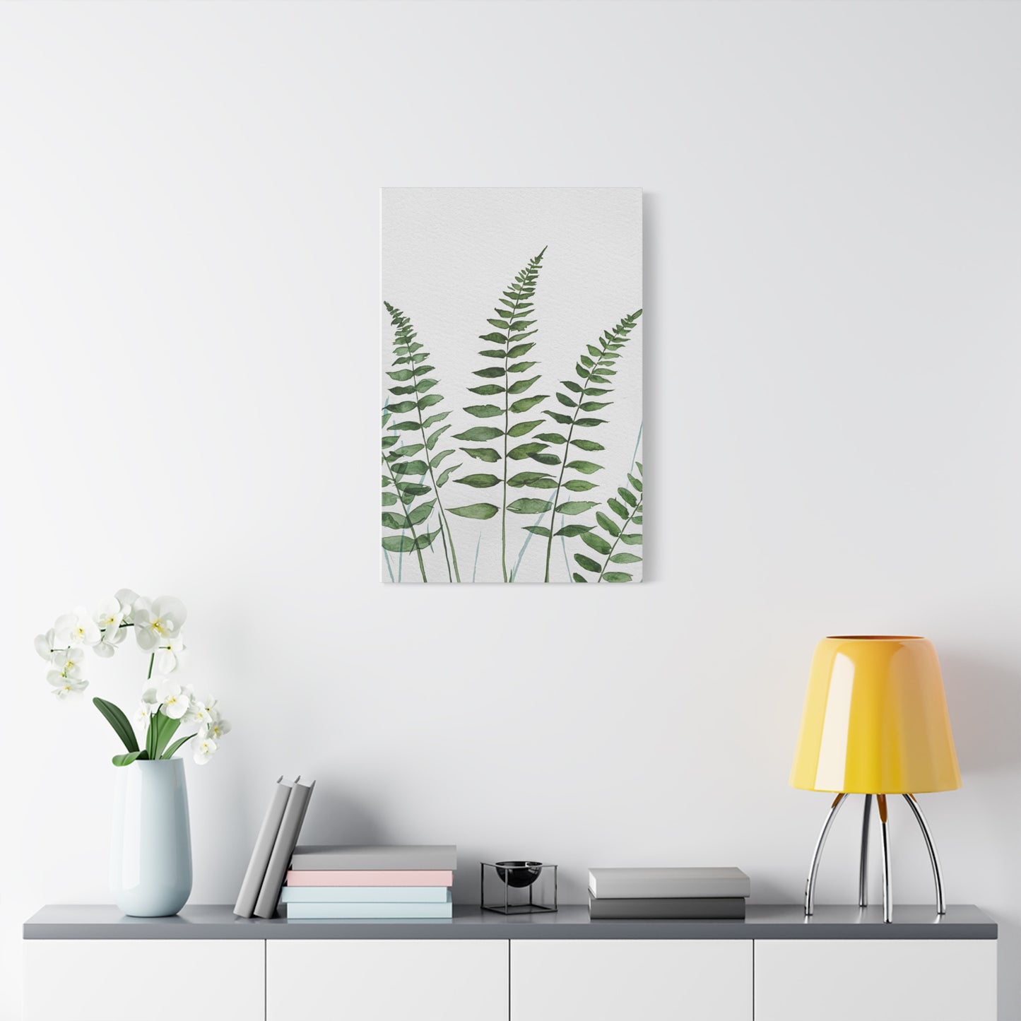 Fern Watercolor Canvas Art – Botanical Matte Stretched Wall Print