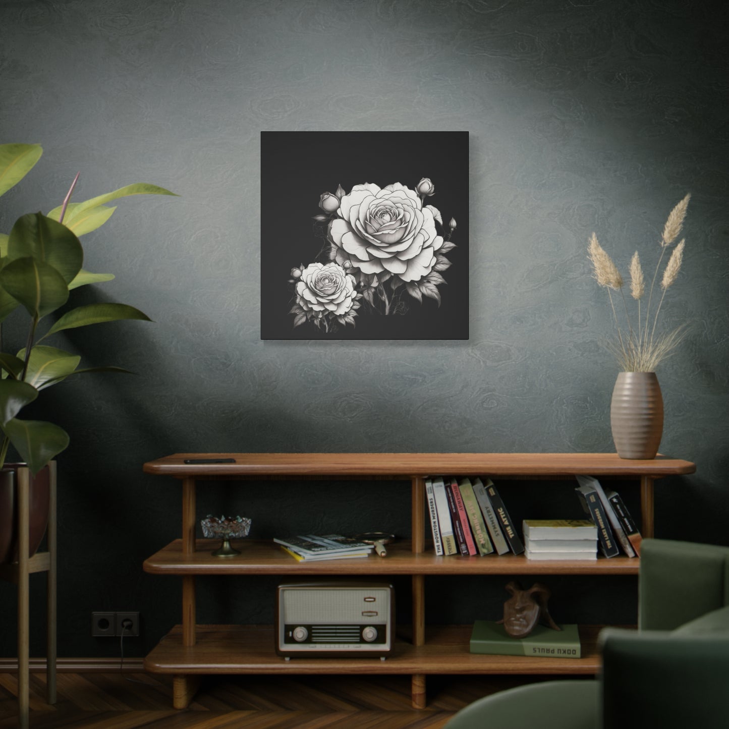 Monochrome Rose Canvas Print — Black & White Floral Wall Art