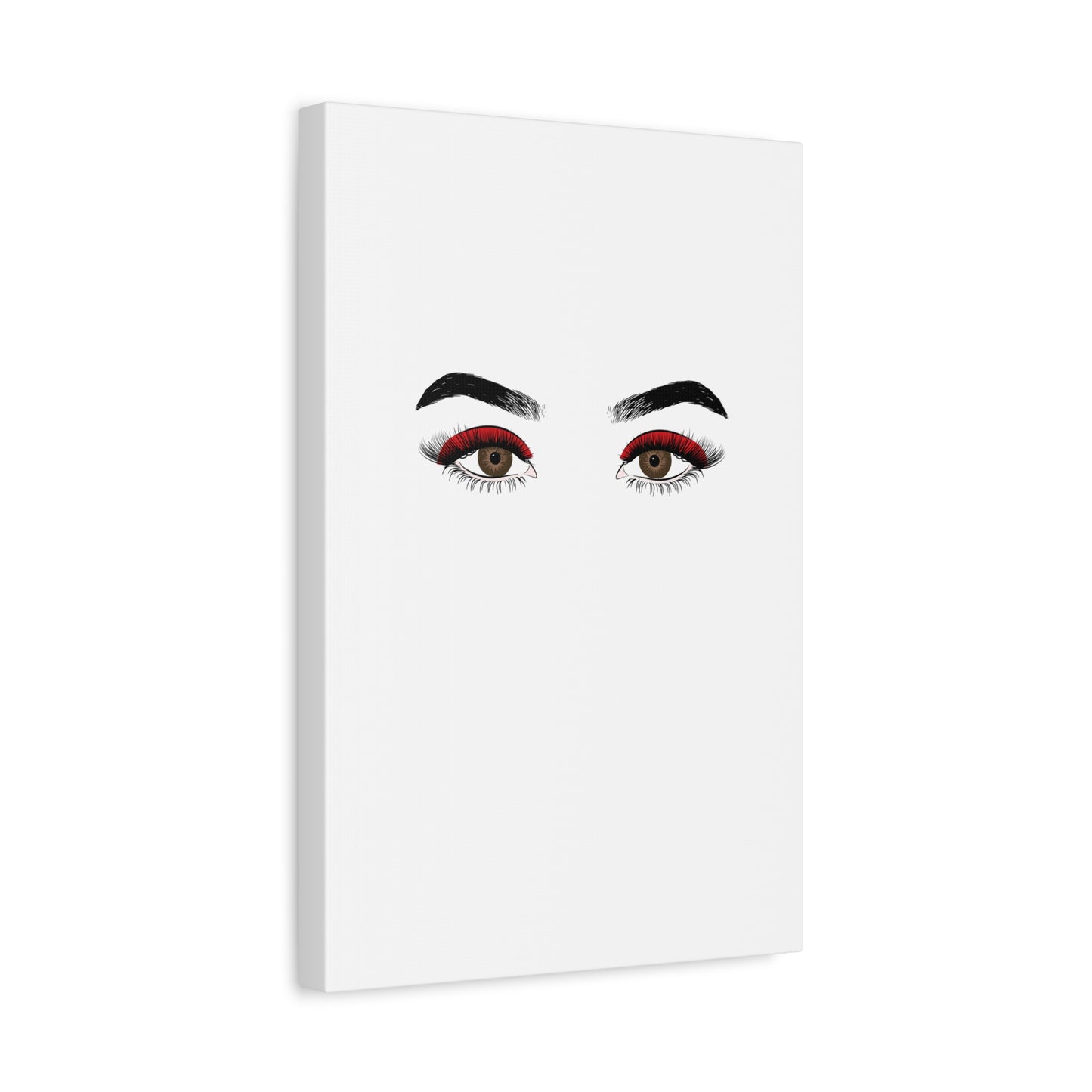 Glam Eyes Matte Canvas Wall Art — Brown Eyes with Red Lashes