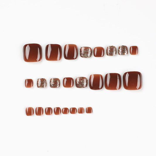 Brown Glitter Toe Nails with Chic Shimmer Accents – Image 2