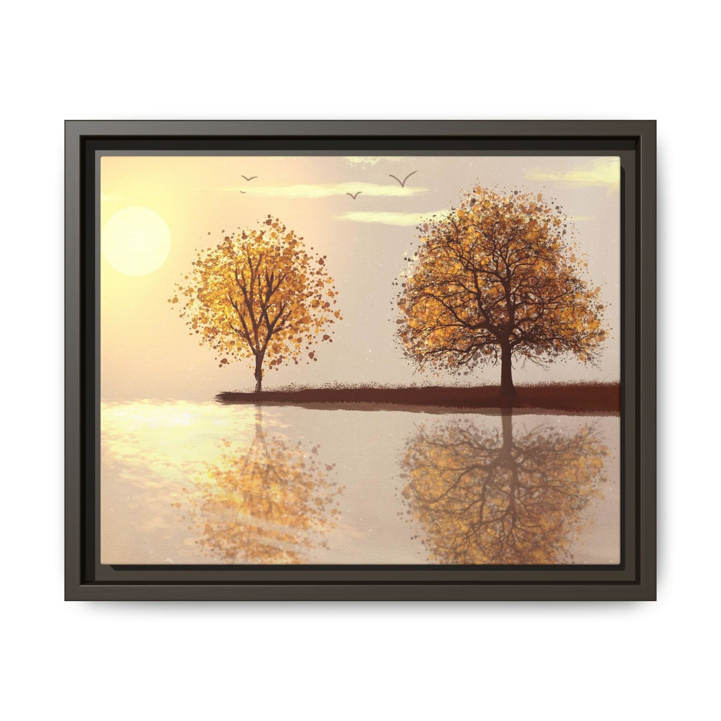 Framed Matte Canvas Wall Art — Golden Autumn Trees Reflection