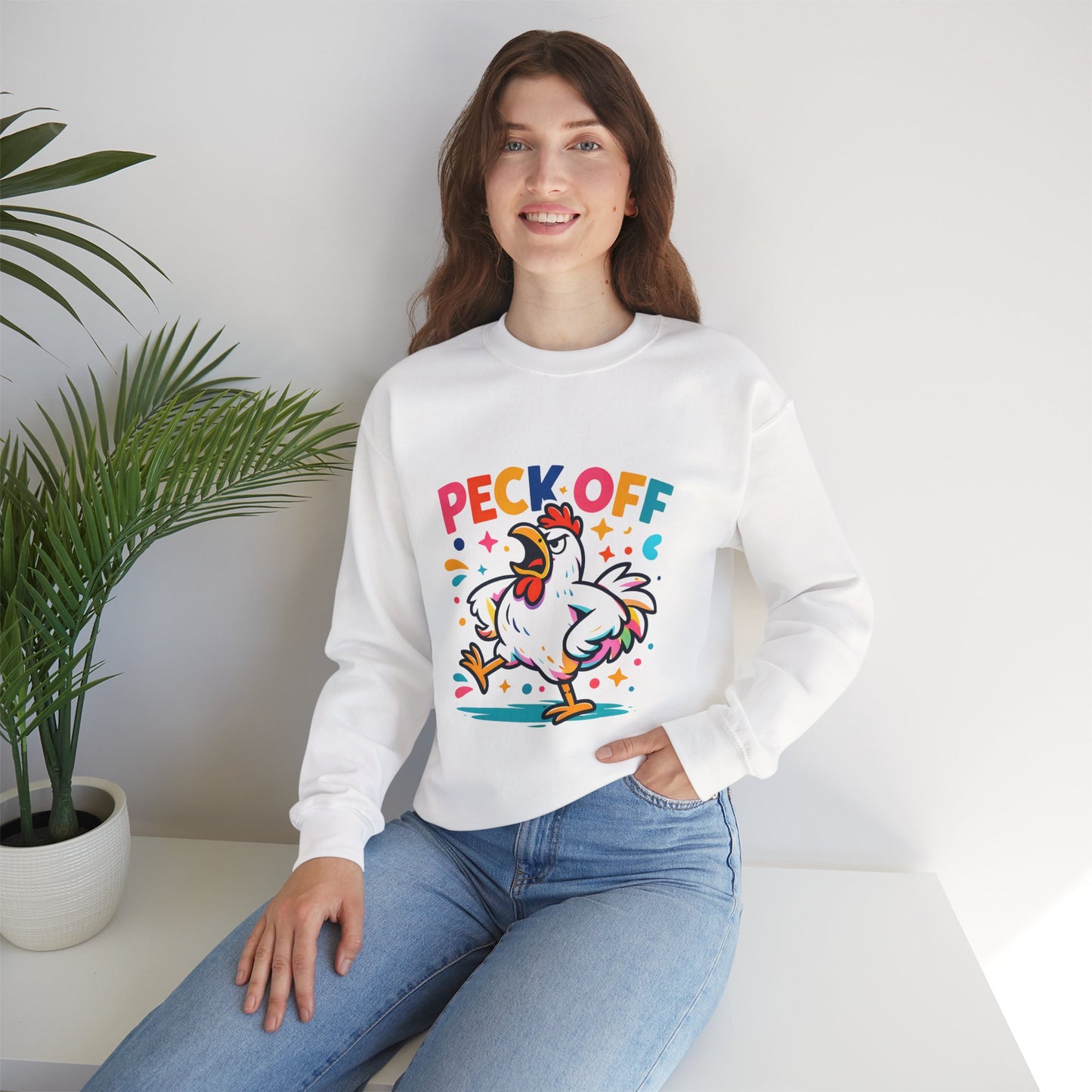 Peck Off Crewneck Sweatshirt – Funny Chicken Graphic Pullover