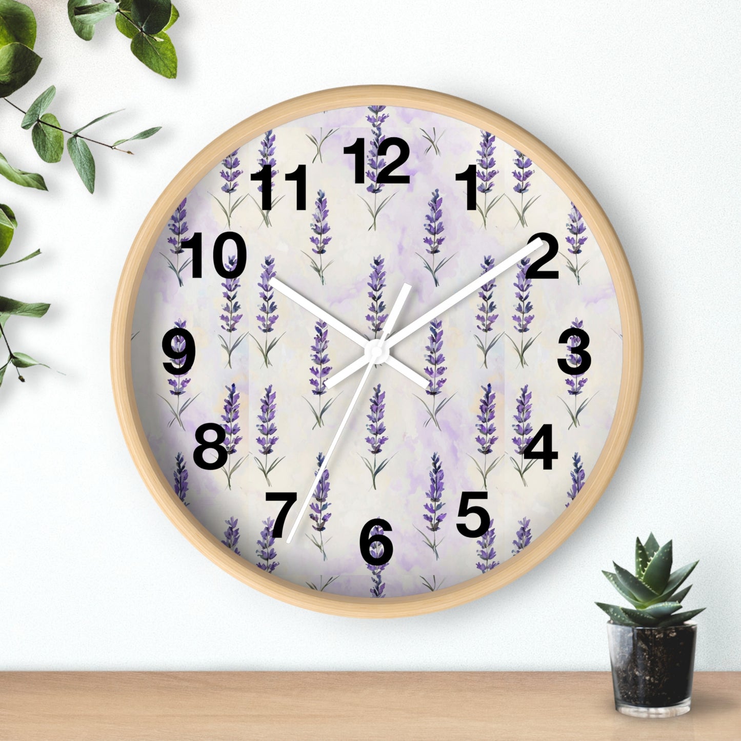 Lavender Sprig Wall Clock — Botanical Floral Clock for Kitchen, Bedroom & Living Room