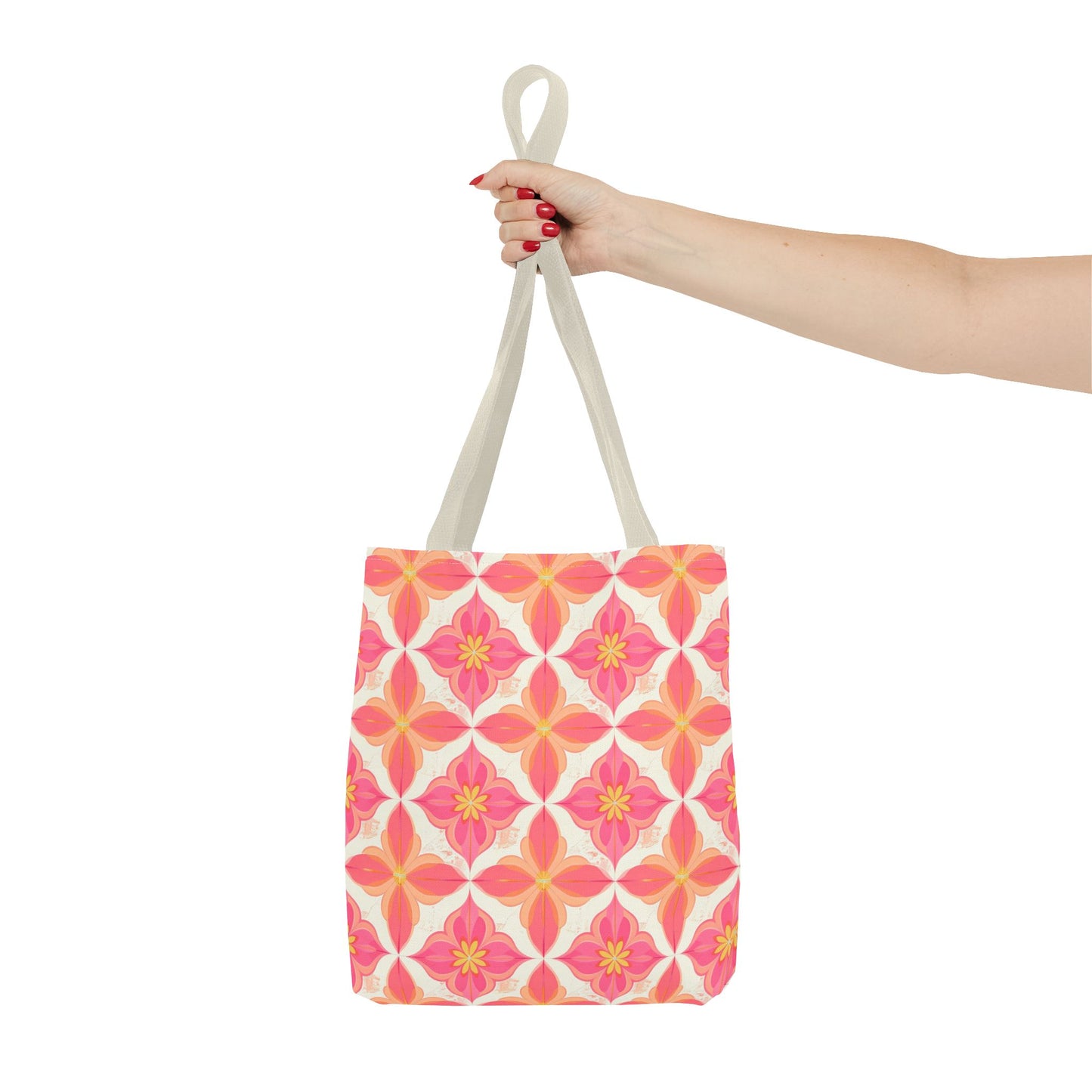 Pink Floral Geometric Tote Bag —  Reusable Shopper
