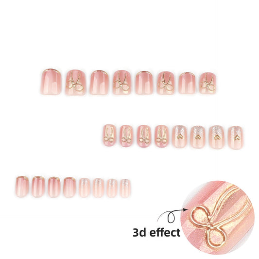 Soft Pink Bow and Heart Glitter Nails – Image 2