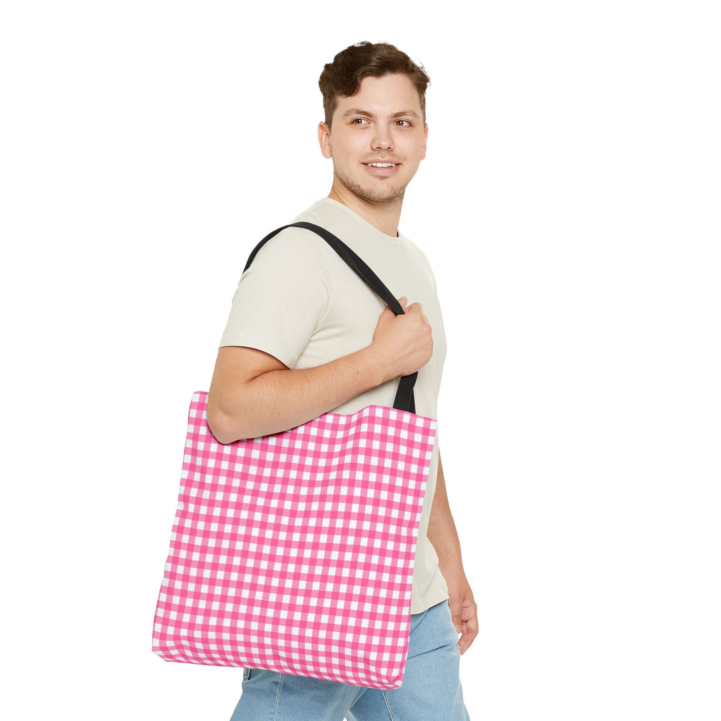 Cute Pink Gingham Tote Bag - Reusable Shopping Bag, Beach Tote