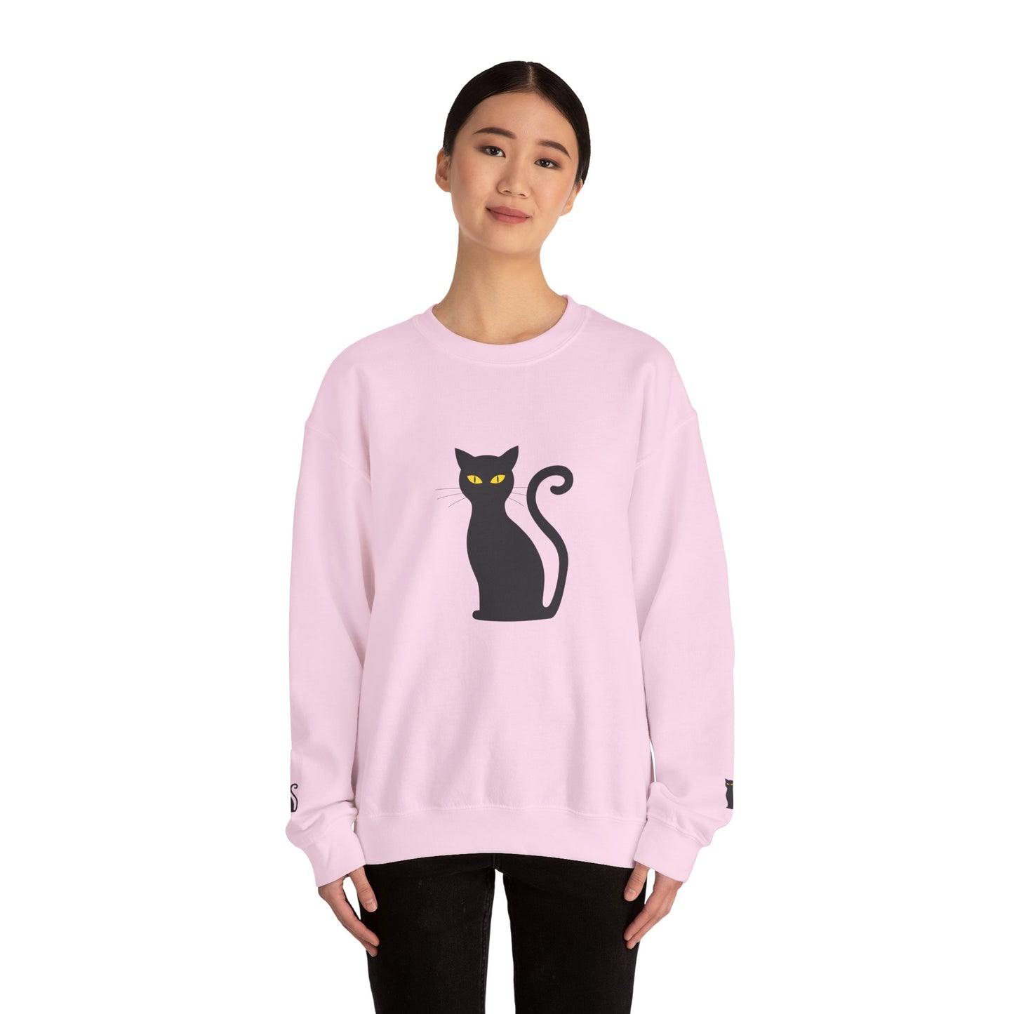 Black Cat Crewneck Sweatshirt — Cute Witchy Halloween Cat Pullover