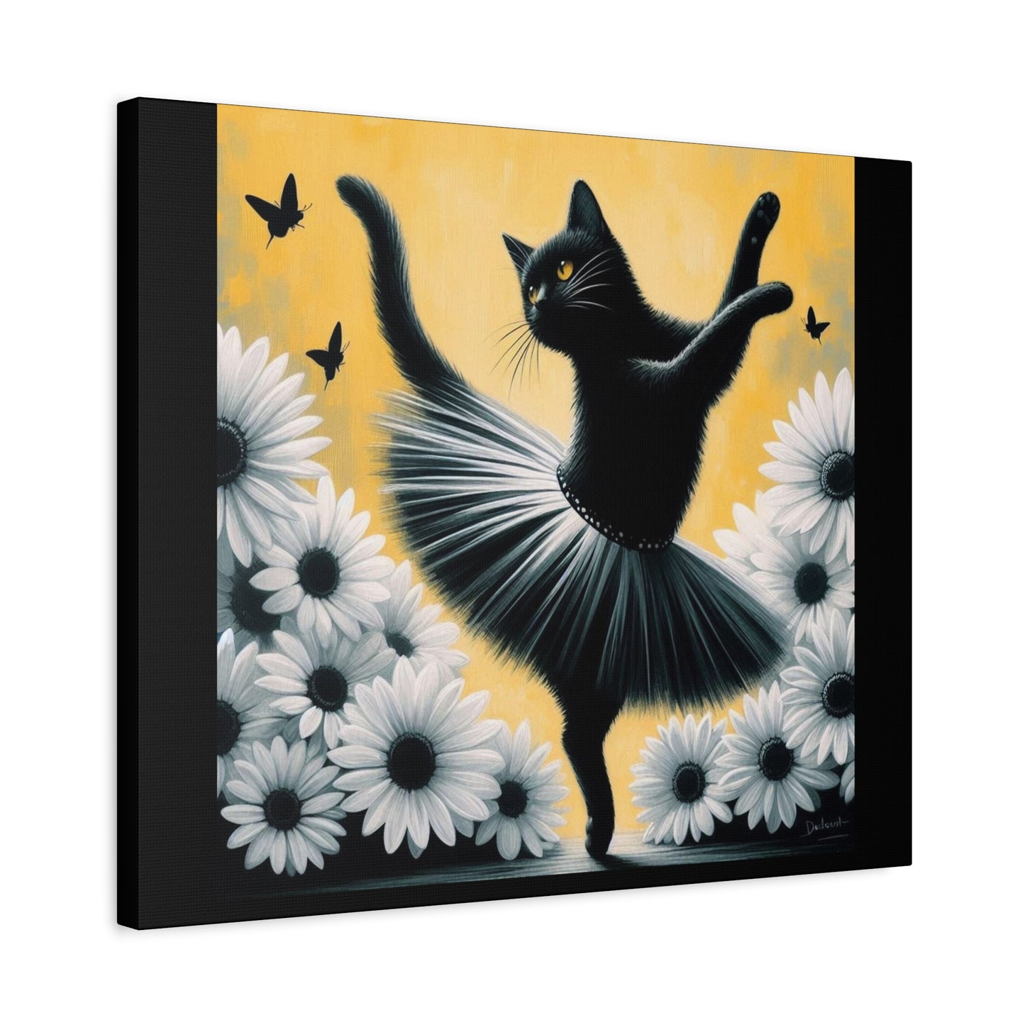 Ballet Black Cat Canvas Print — Whimsical Cat Ballerina Wall Art