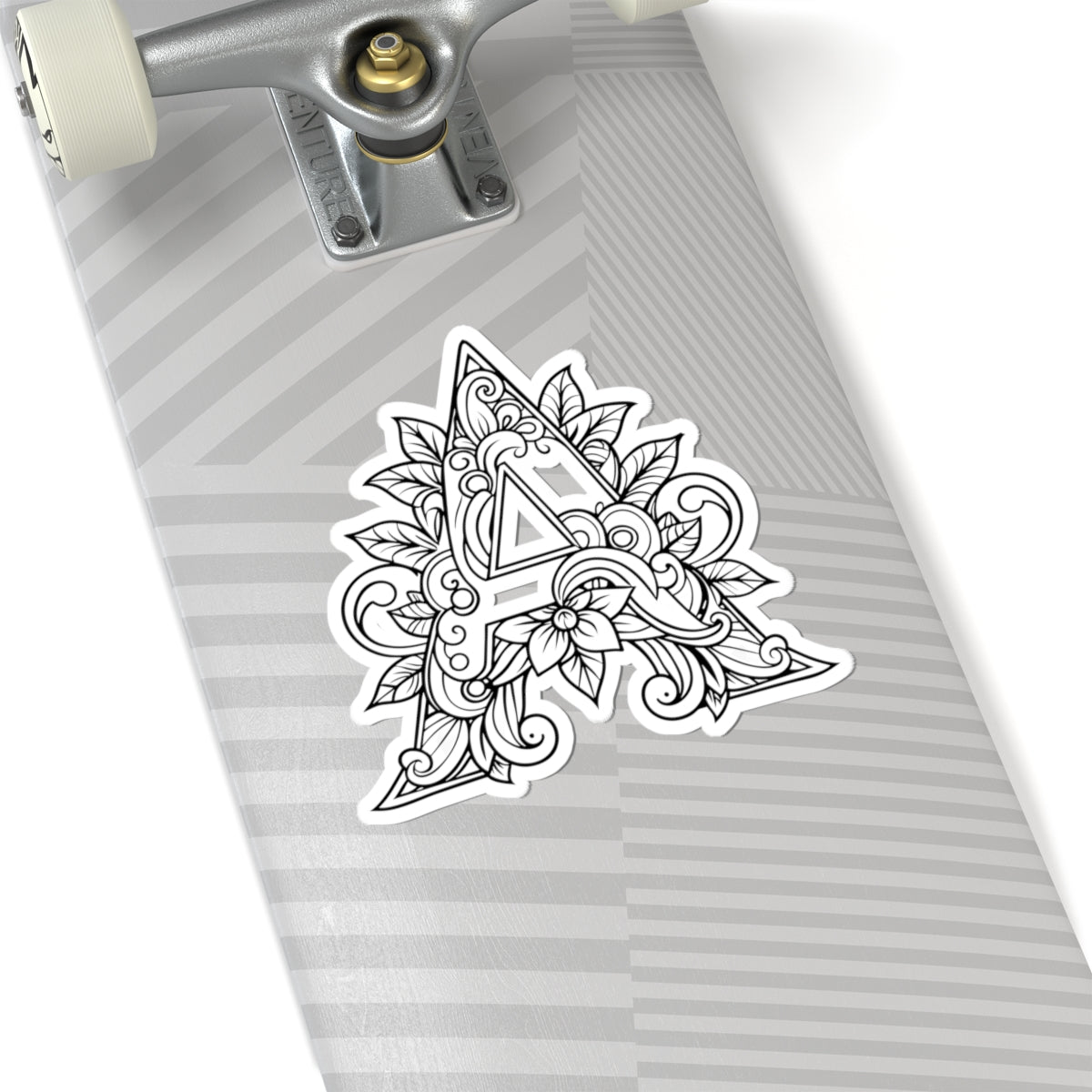 Floral Mandala Letter A Kiss-Cut Sticker — Decorative Monogram Laptop Decal