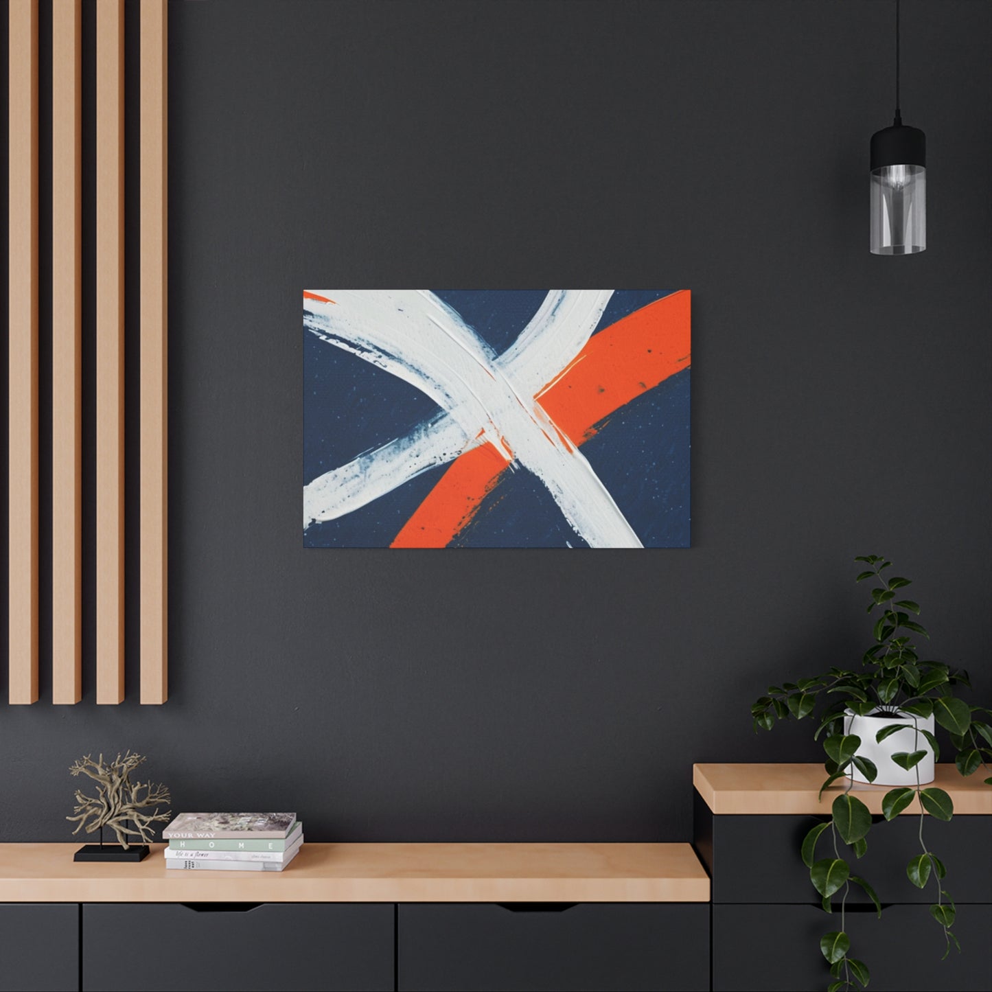 Abstract Navy & Orange Brushstroke Canvas