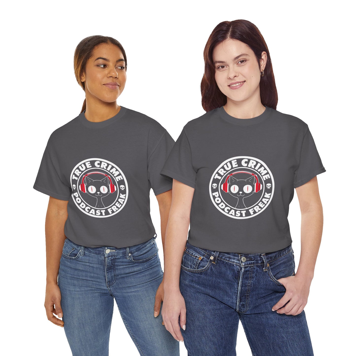 True Crime Podcast Tee — Cat with Headphones Logo