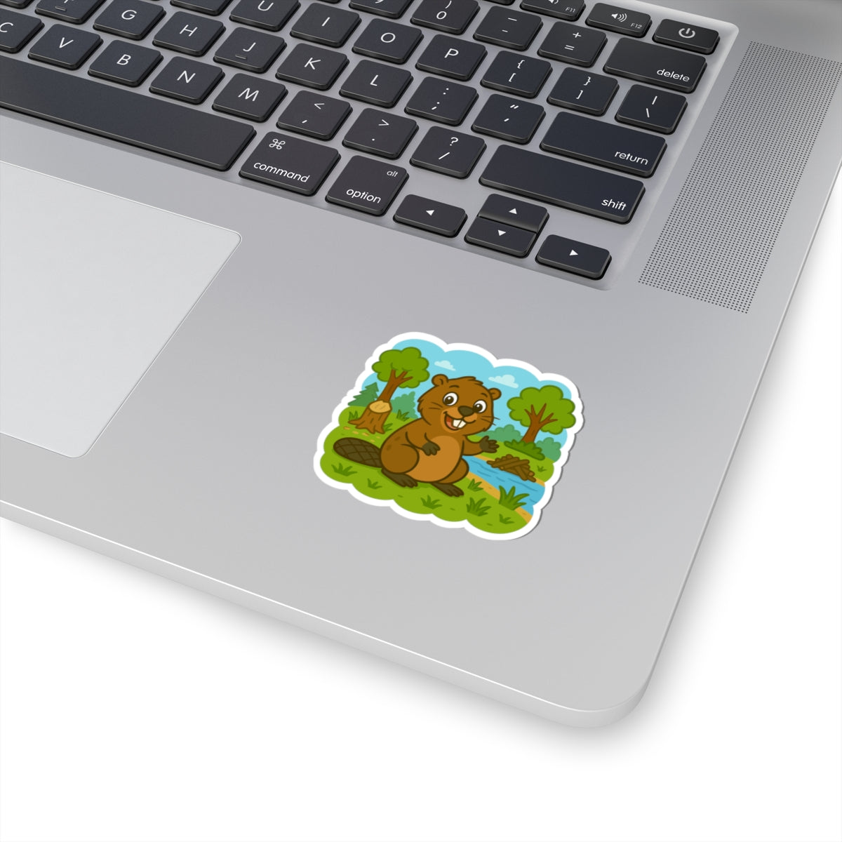 Beaver Pond Kiss-Cut Sticker – Cute Woodland Animal Laptop Decal