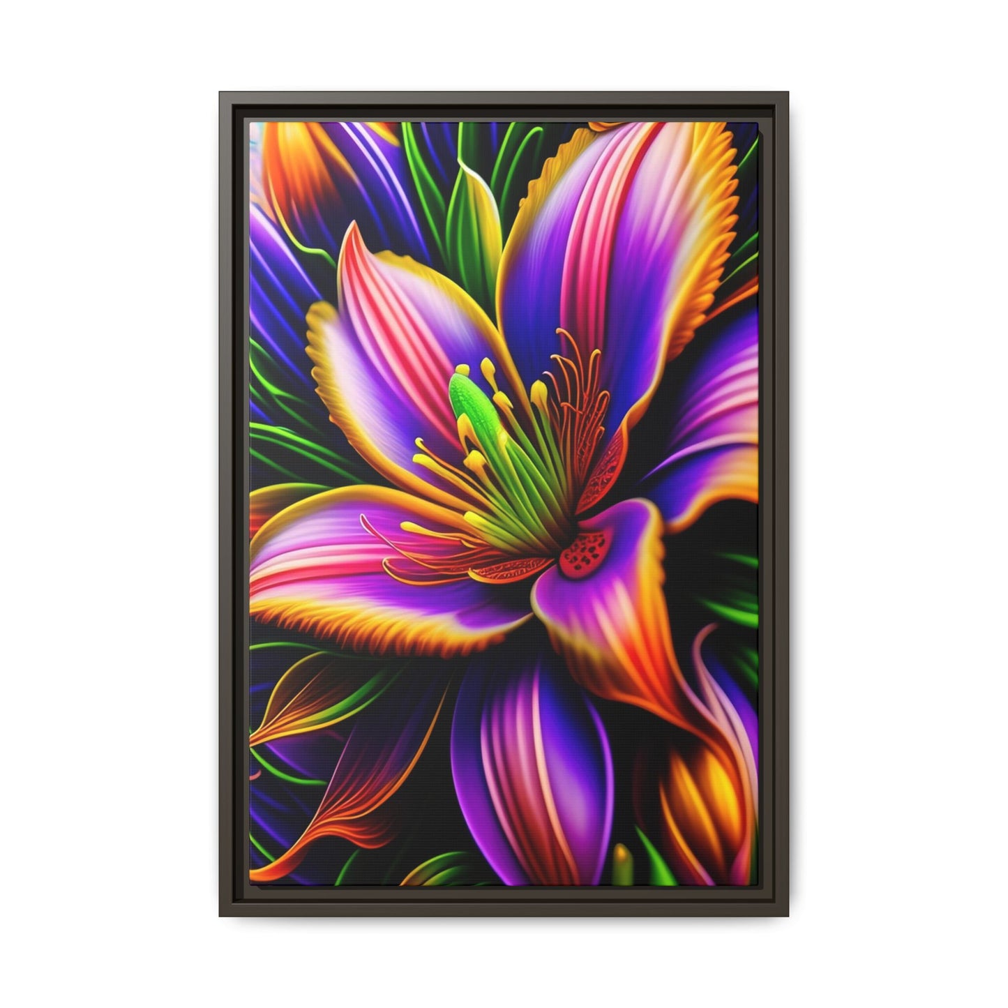 Vibrant Neon Floral Matte Canvas Print — Framed Wall Art