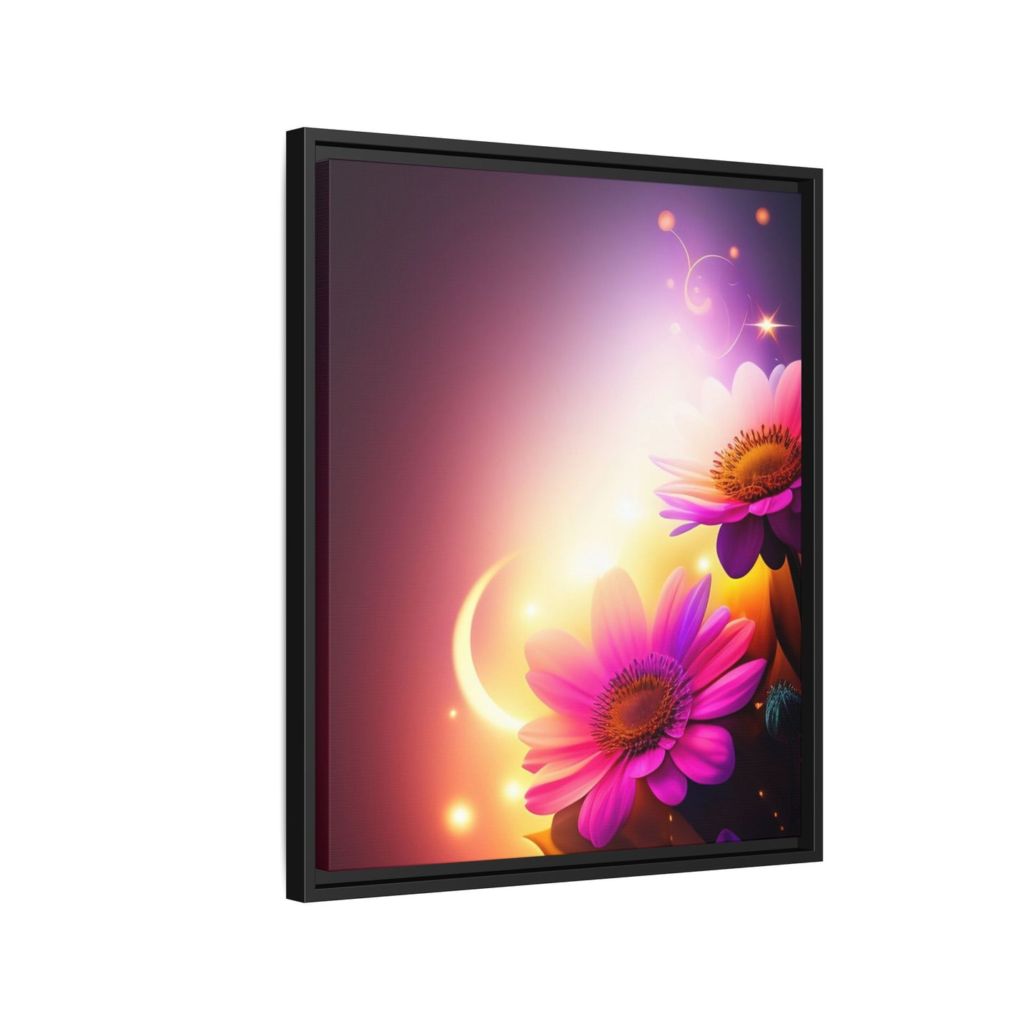 Framed Floral Canvas Art — Pink Daisies Sunset Wall Print