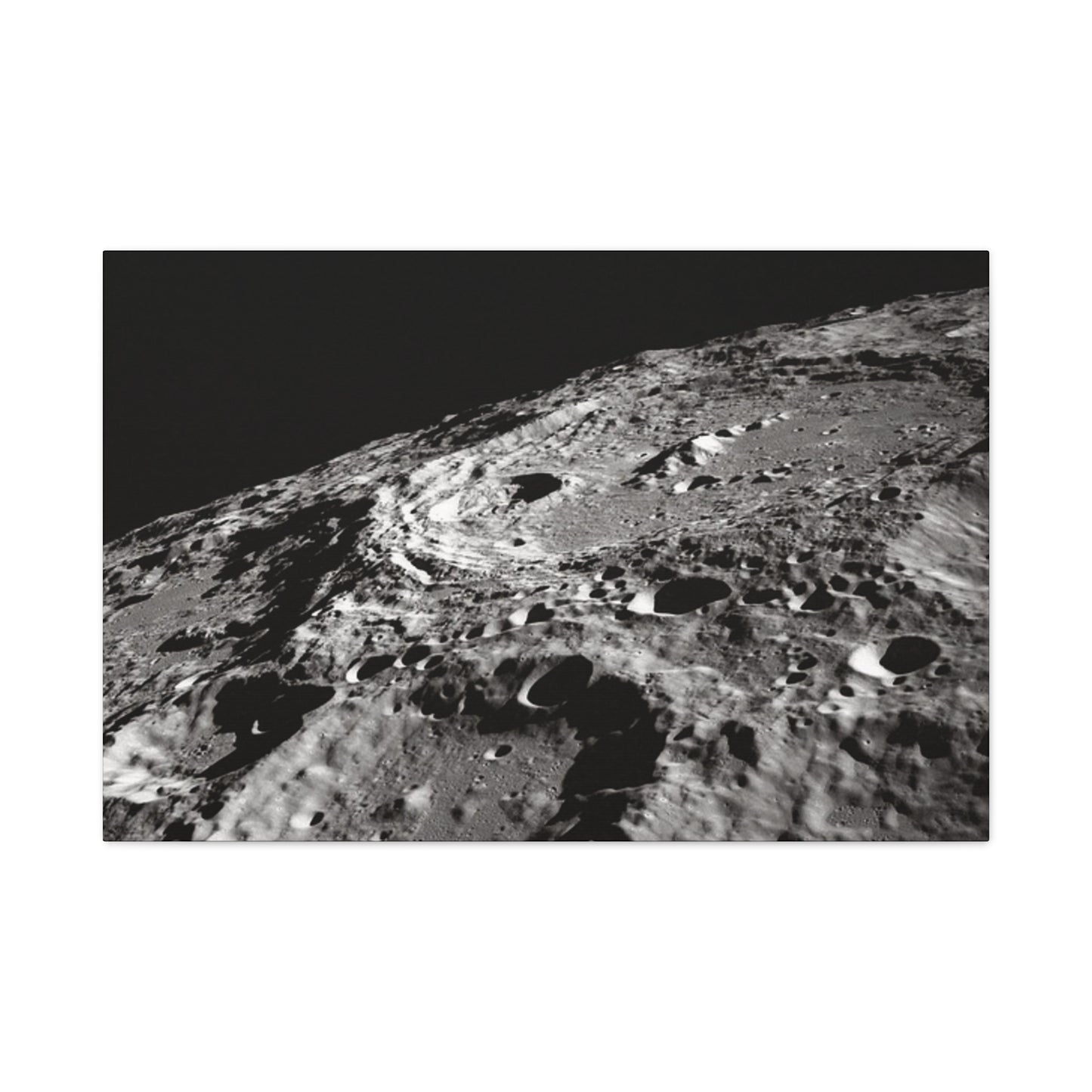 Lunar Surface Matte Canvas Print — Black & White Moon Crater Wall Art