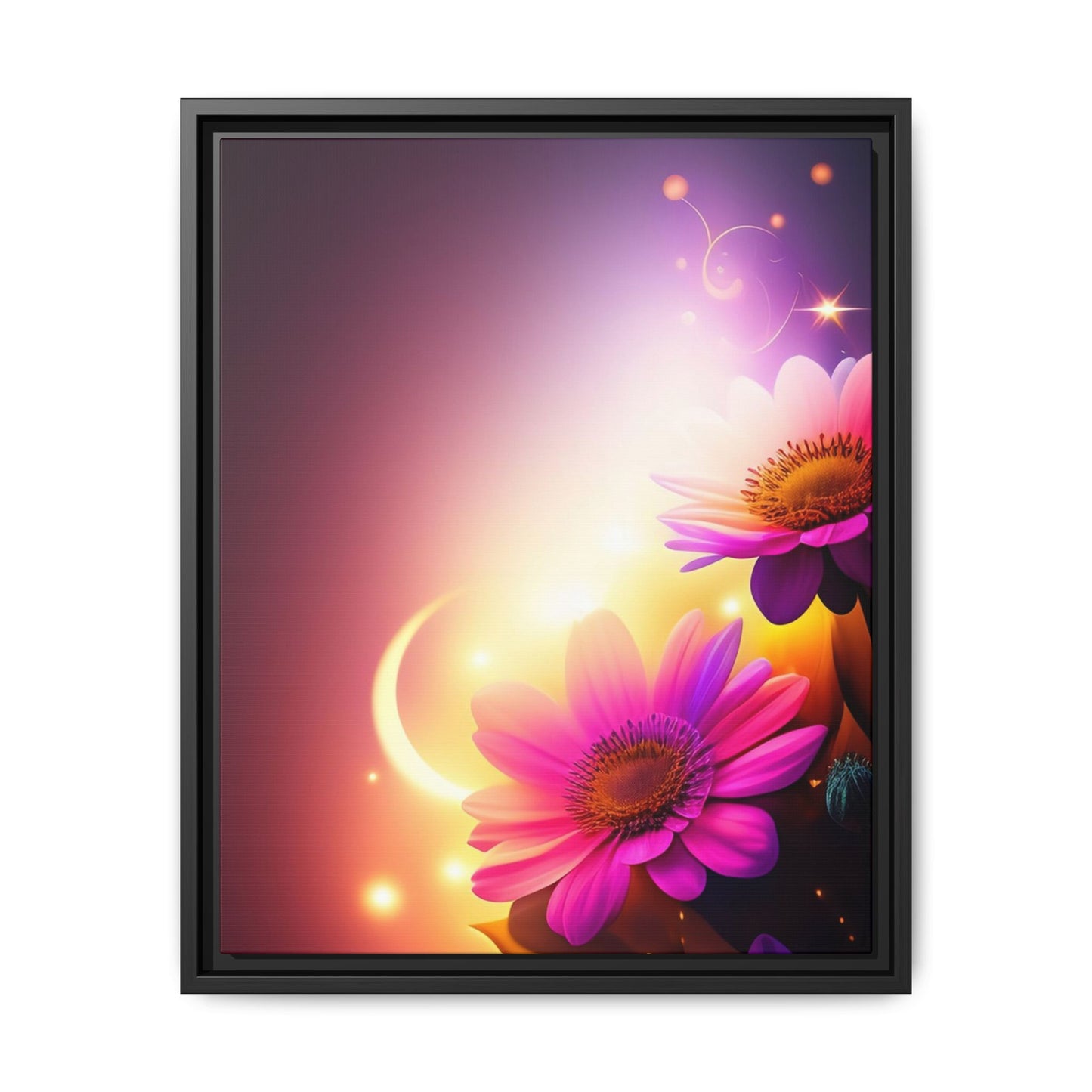 Framed Floral Canvas Art — Pink Daisies Sunset Wall Print
