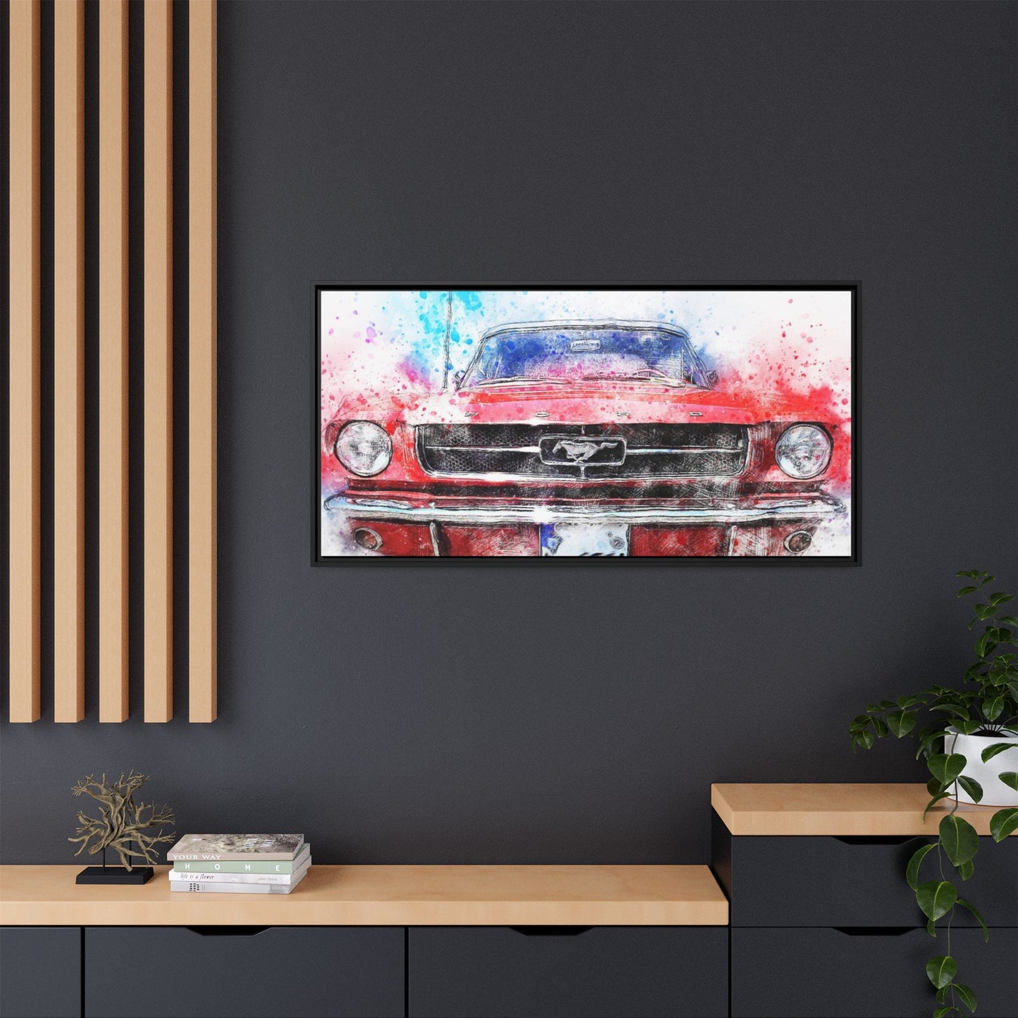 Matte Canvas, Framed Mustang Car