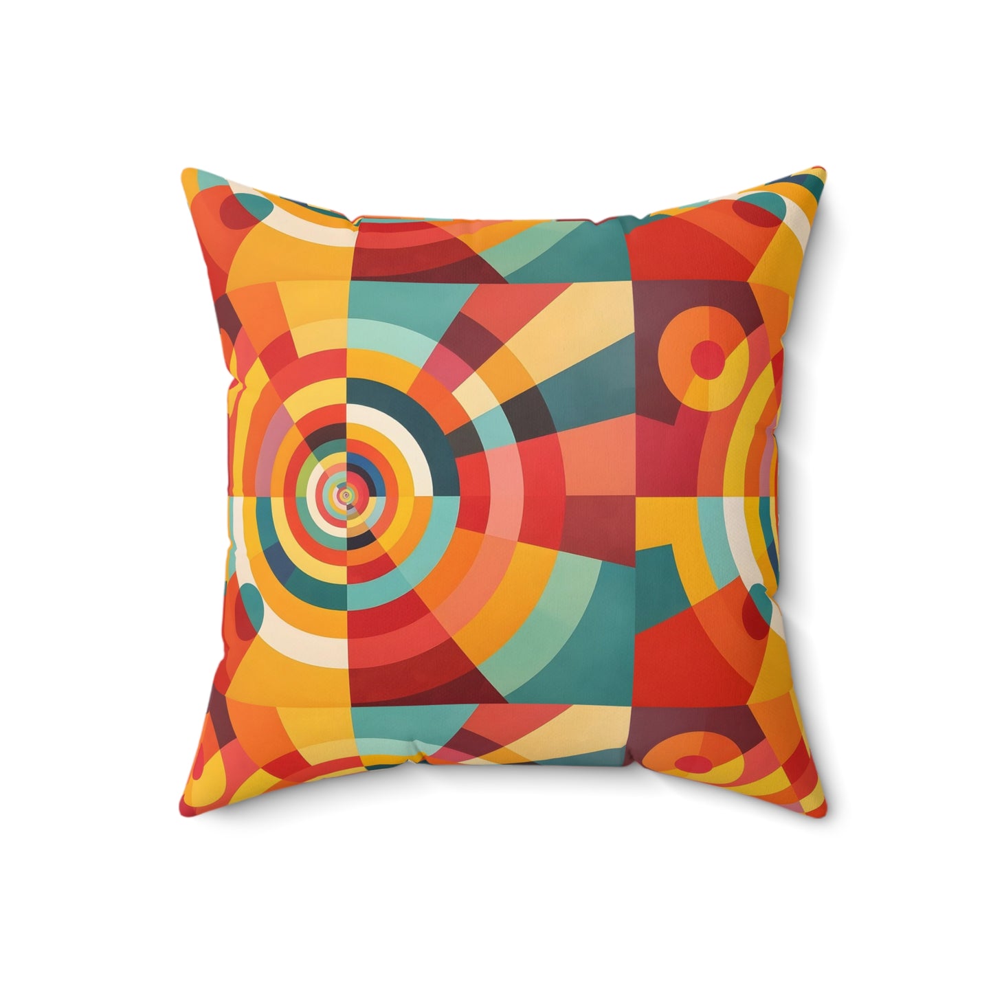 Retro Geometric Throw Pillow — Colorful Mid-Century Modern Accent Cushion