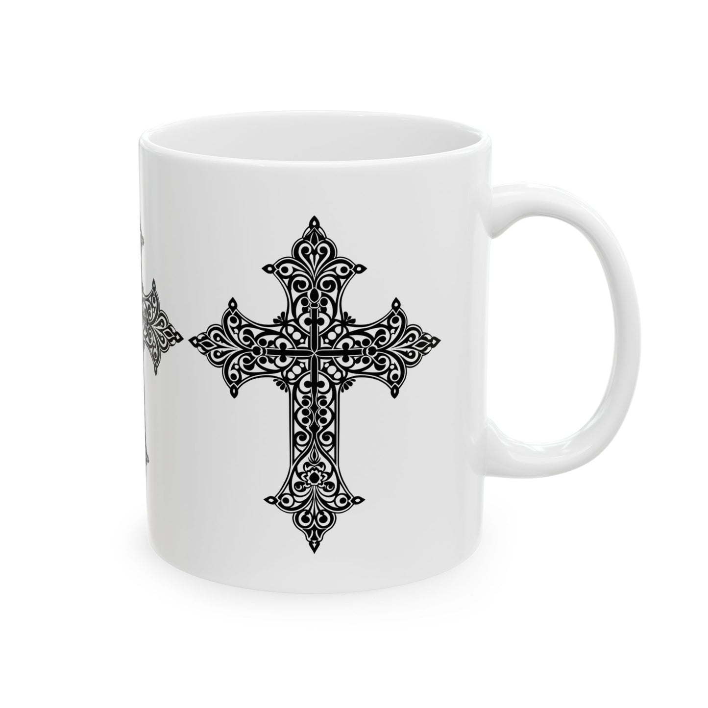 Gothic Cross Ceramic Mug - Spiritual Gift for Faith Lovers, Black and White Design, Perfect for Coffee or Tea, Housewarming, Religious [...]