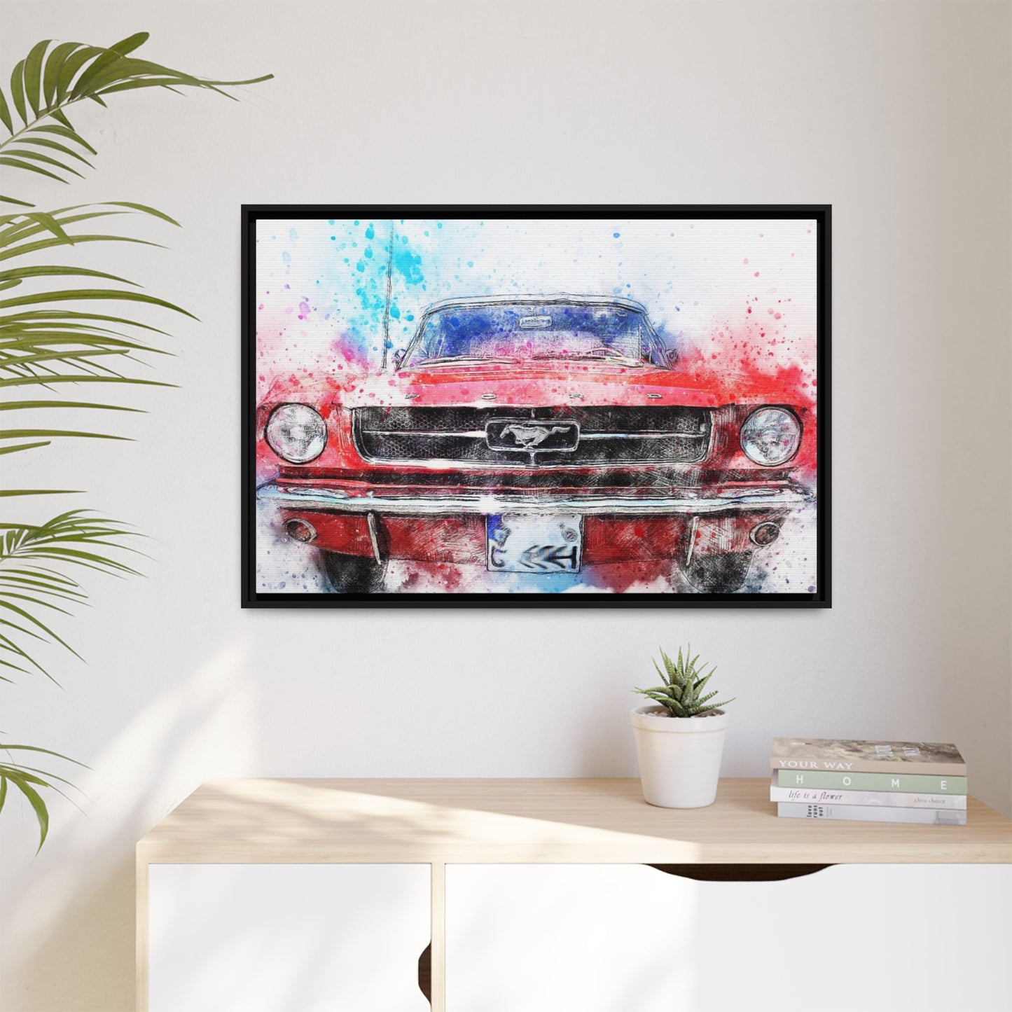 Matte Canvas, Framed Mustang Car