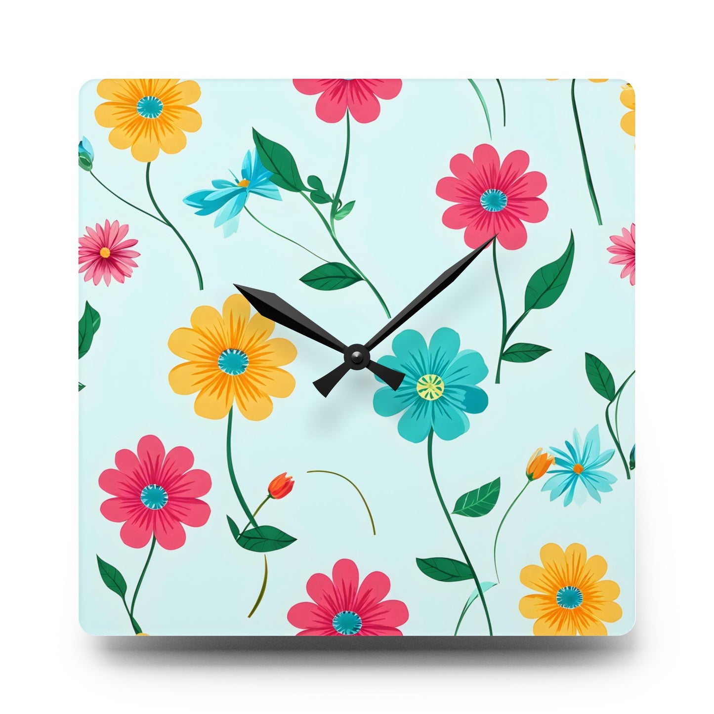 Floral Acrylic Wall Clock — Colorful Spring Daisy Design