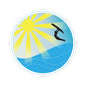 Surfer Sunset Kiss-Cut Sticker — Sun, Waves & Silhouette Vinyl Decal