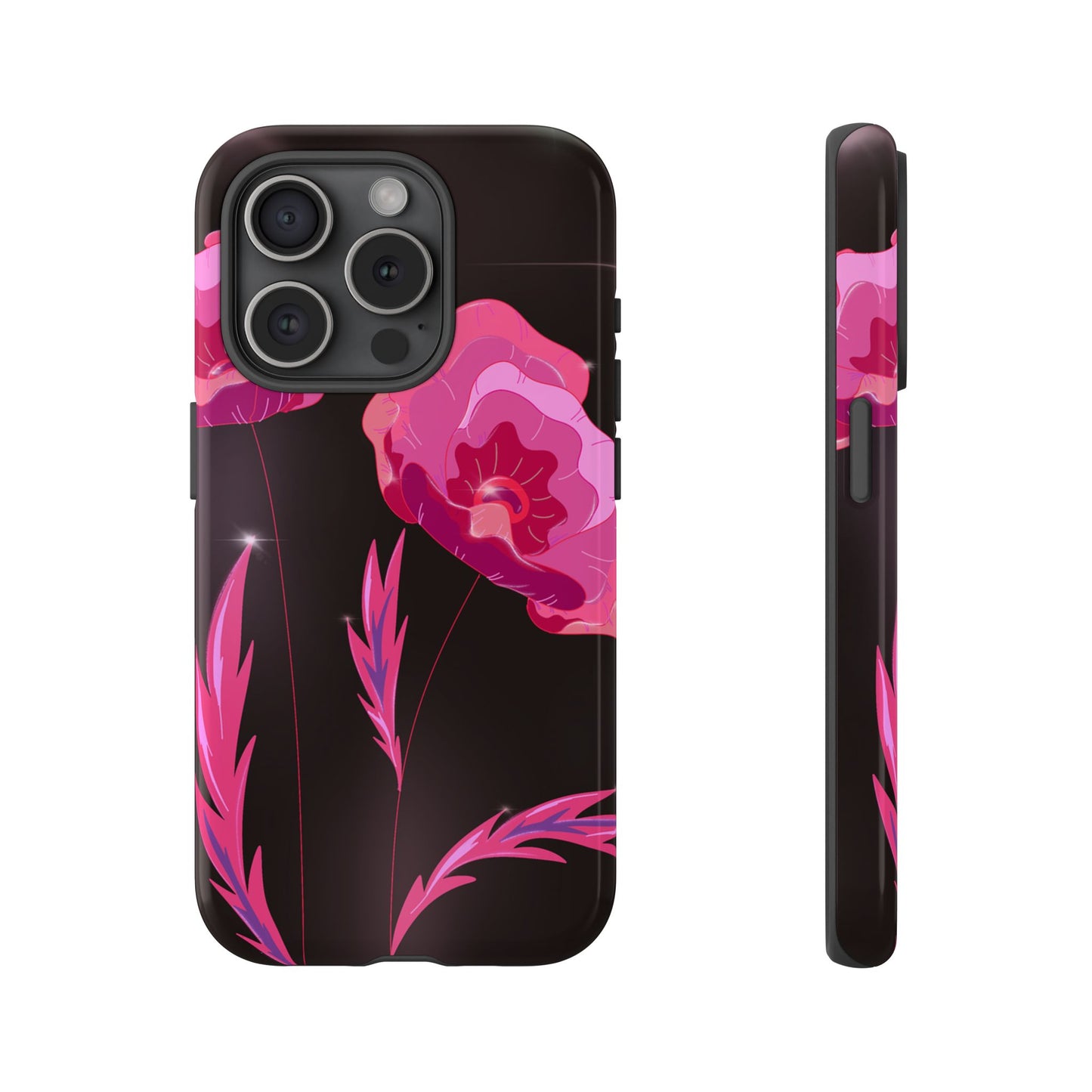 Floral iPhone Case | Tough Cases with Pink Poppy Design, Elegant Flower Phone Cover, Gift for Her, Spring Accessories, Chic Tech