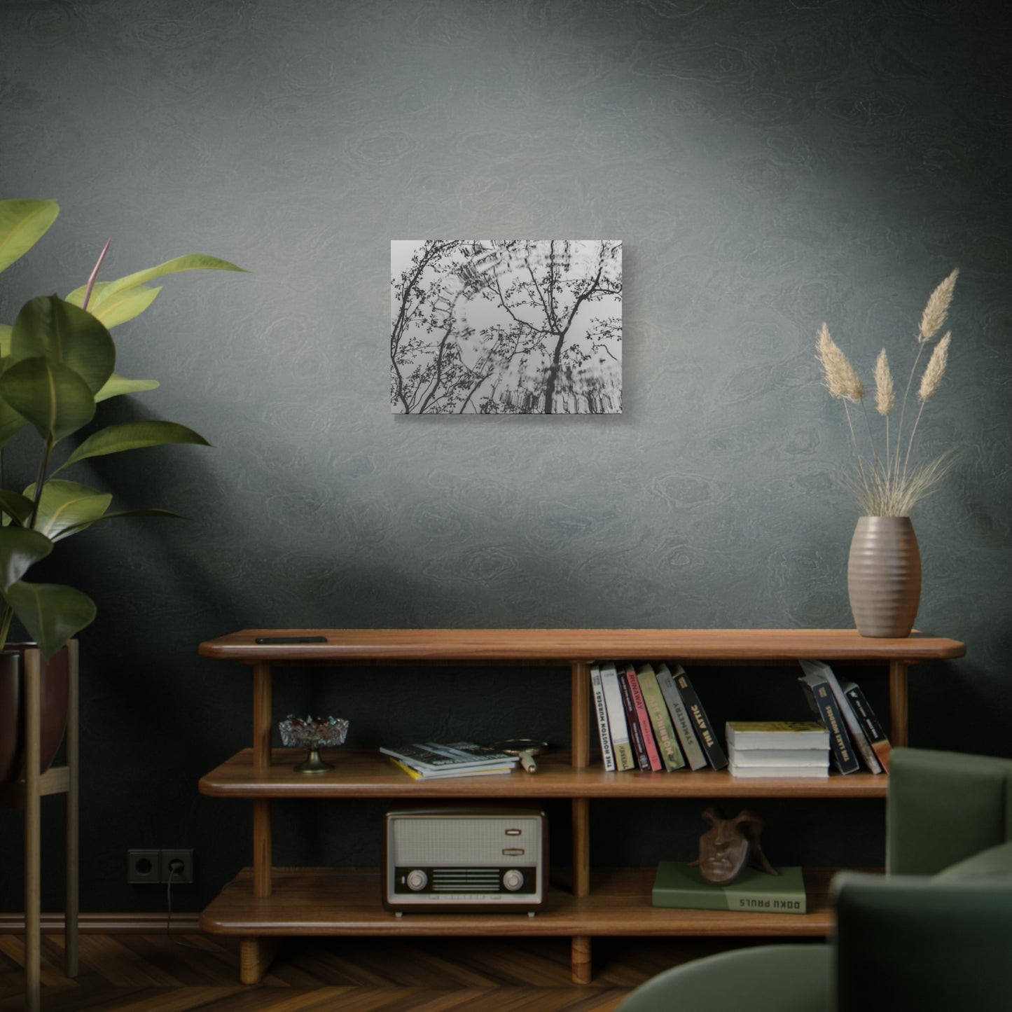 Canvas Wall Art — Monochrome Blurred Ferris Wheel with Tree Silhouettes