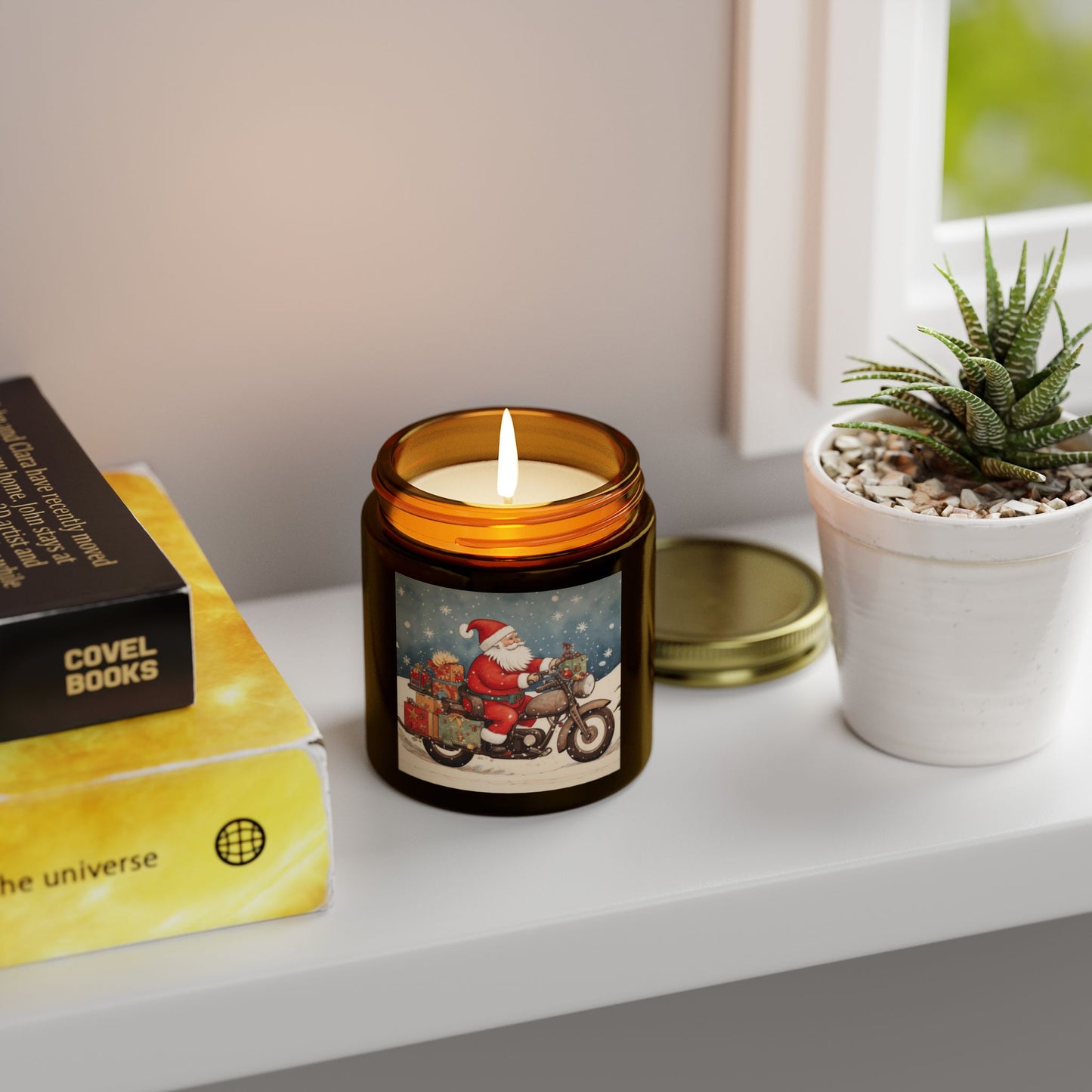 Festive Scented Candles | Santa on Motorcycle | Holiday Decor, Gift, Aromatherapy, Home Fragrance, Christmas Decoration