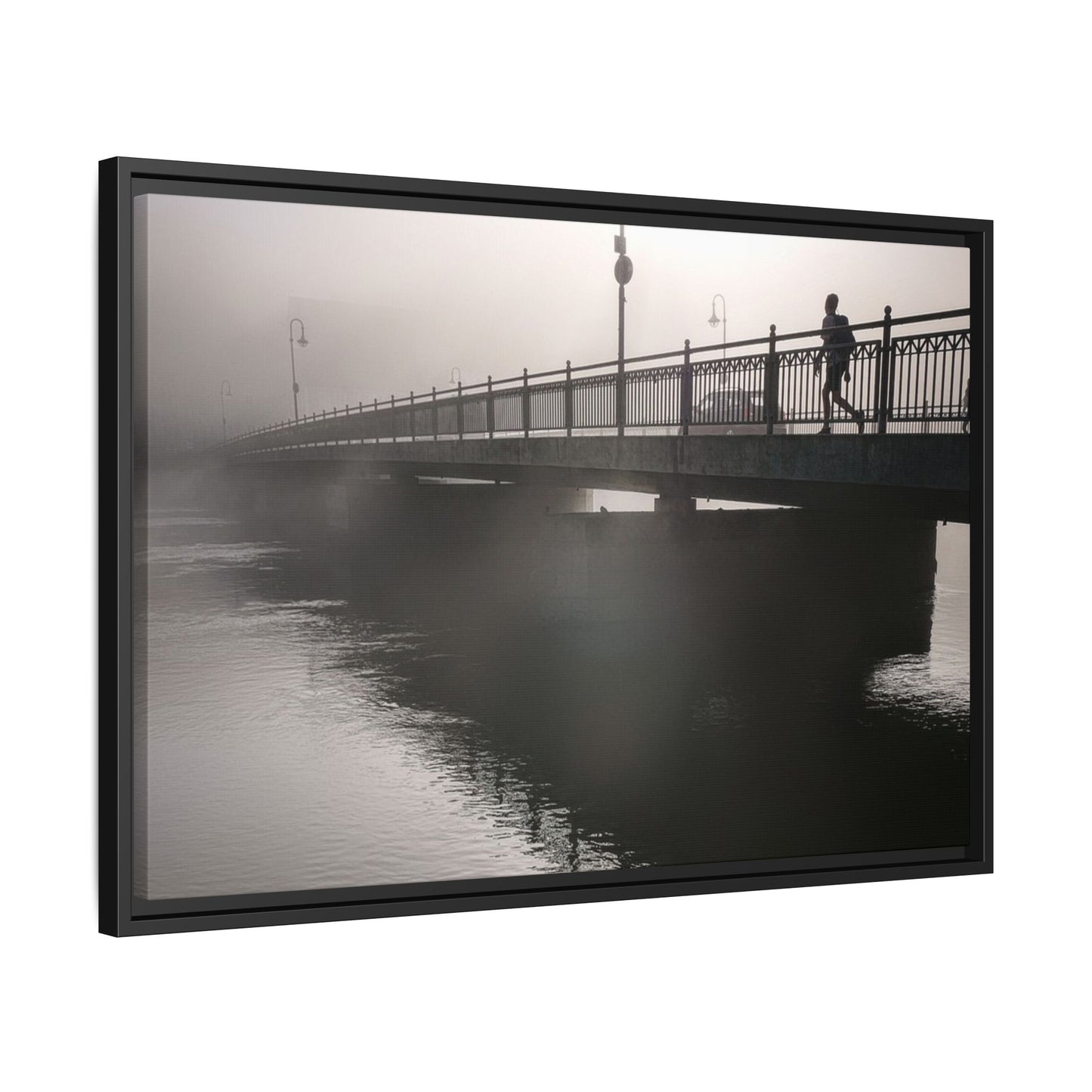 Framed Matte Canvas - Foggy Bridge Black & White Photography
