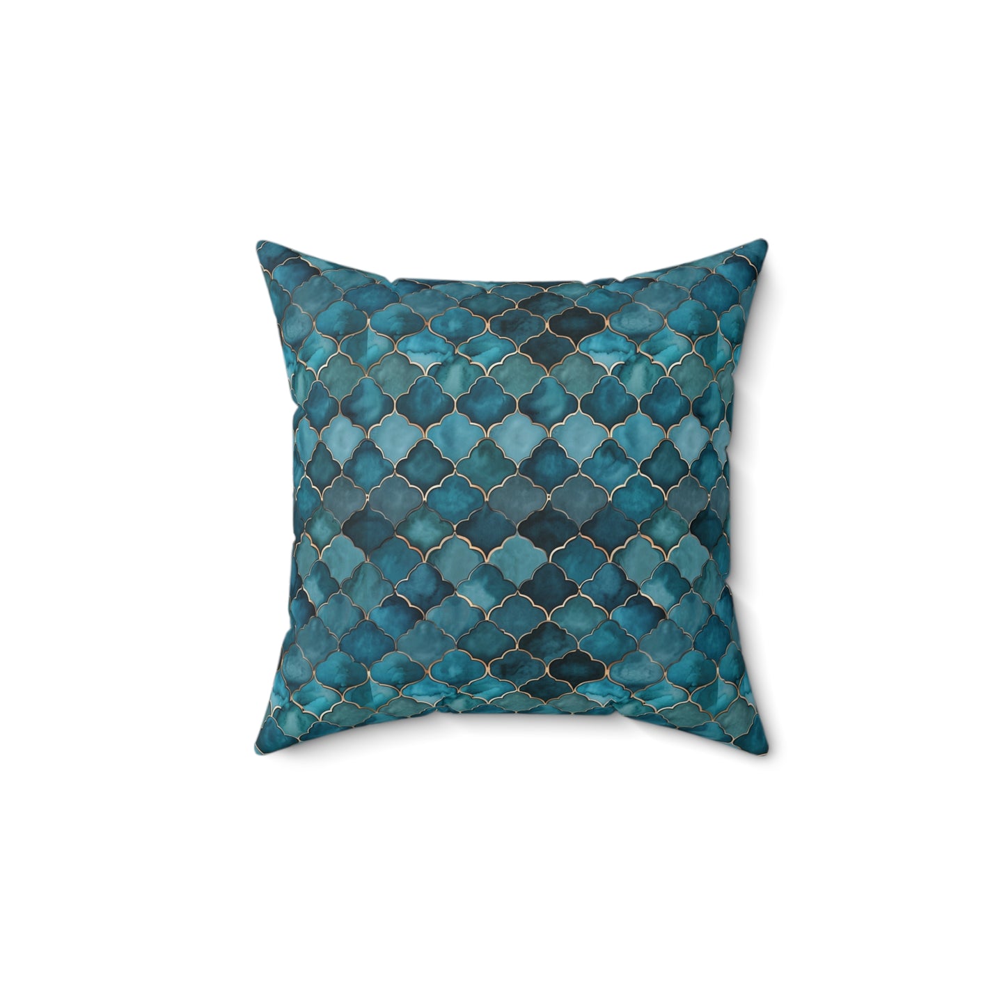 Teal Moroccan Tile Decorative Pillow — Spun Polyester Square Throw Cushion