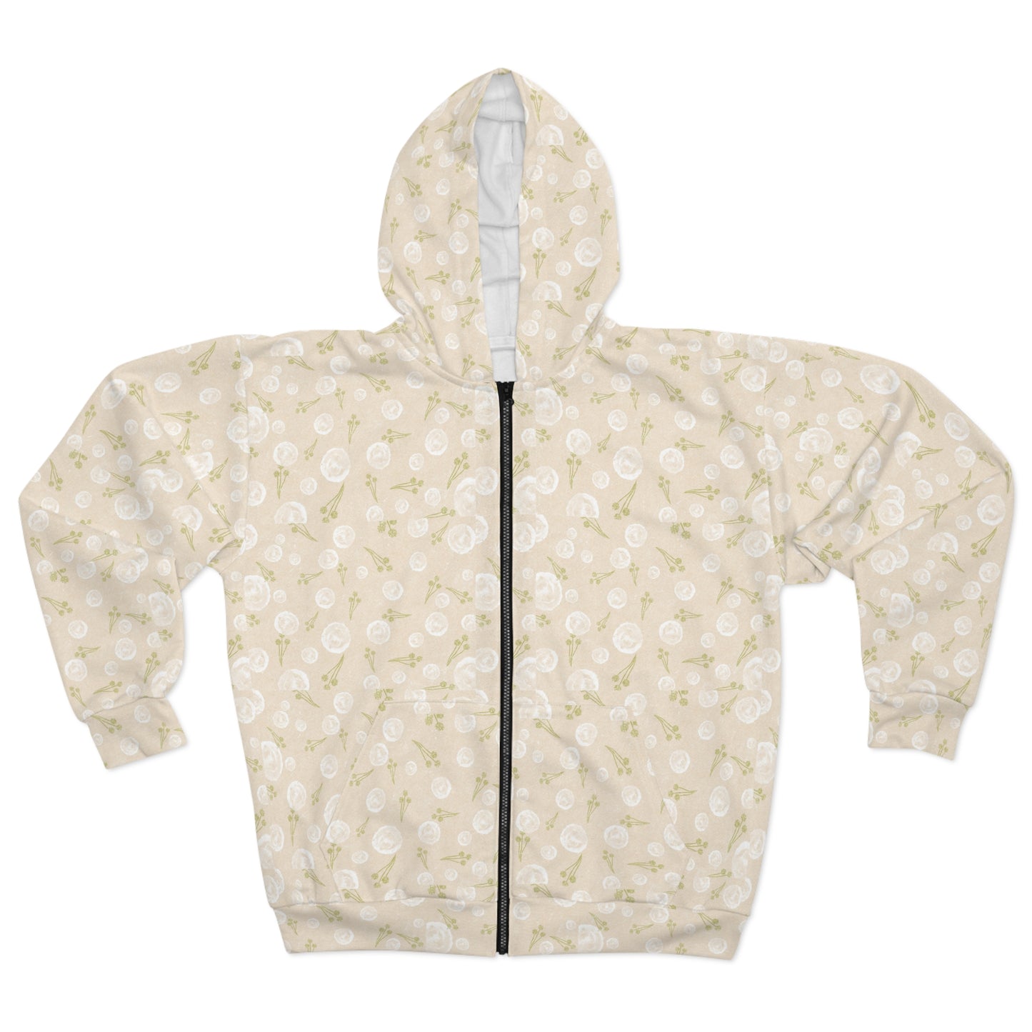 Floral Patterned Unisex Zip Hoodie