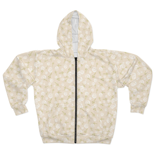 Floral Patterned Unisex Zip Hoodie