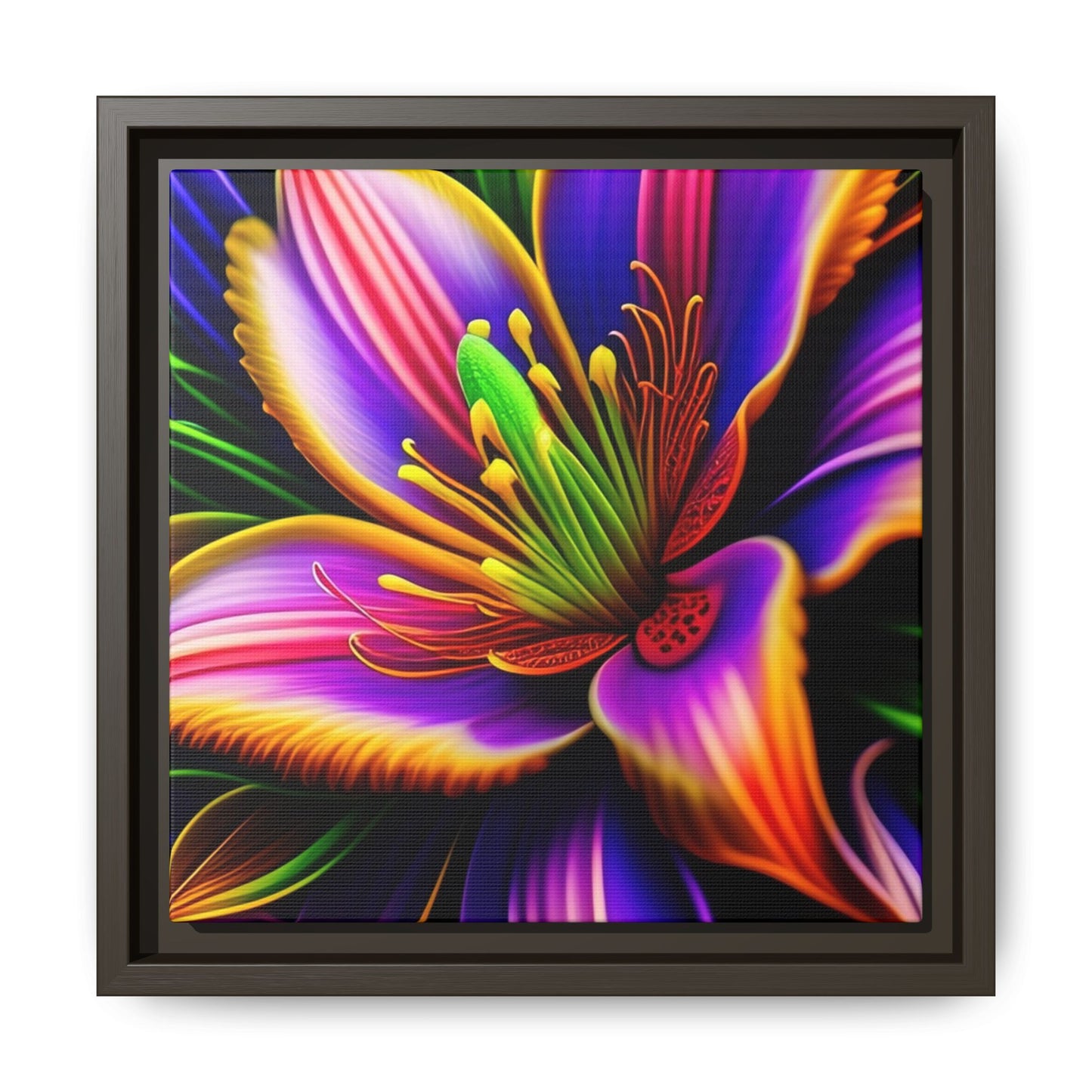 Vibrant Neon Floral Matte Canvas Print — Framed Wall Art